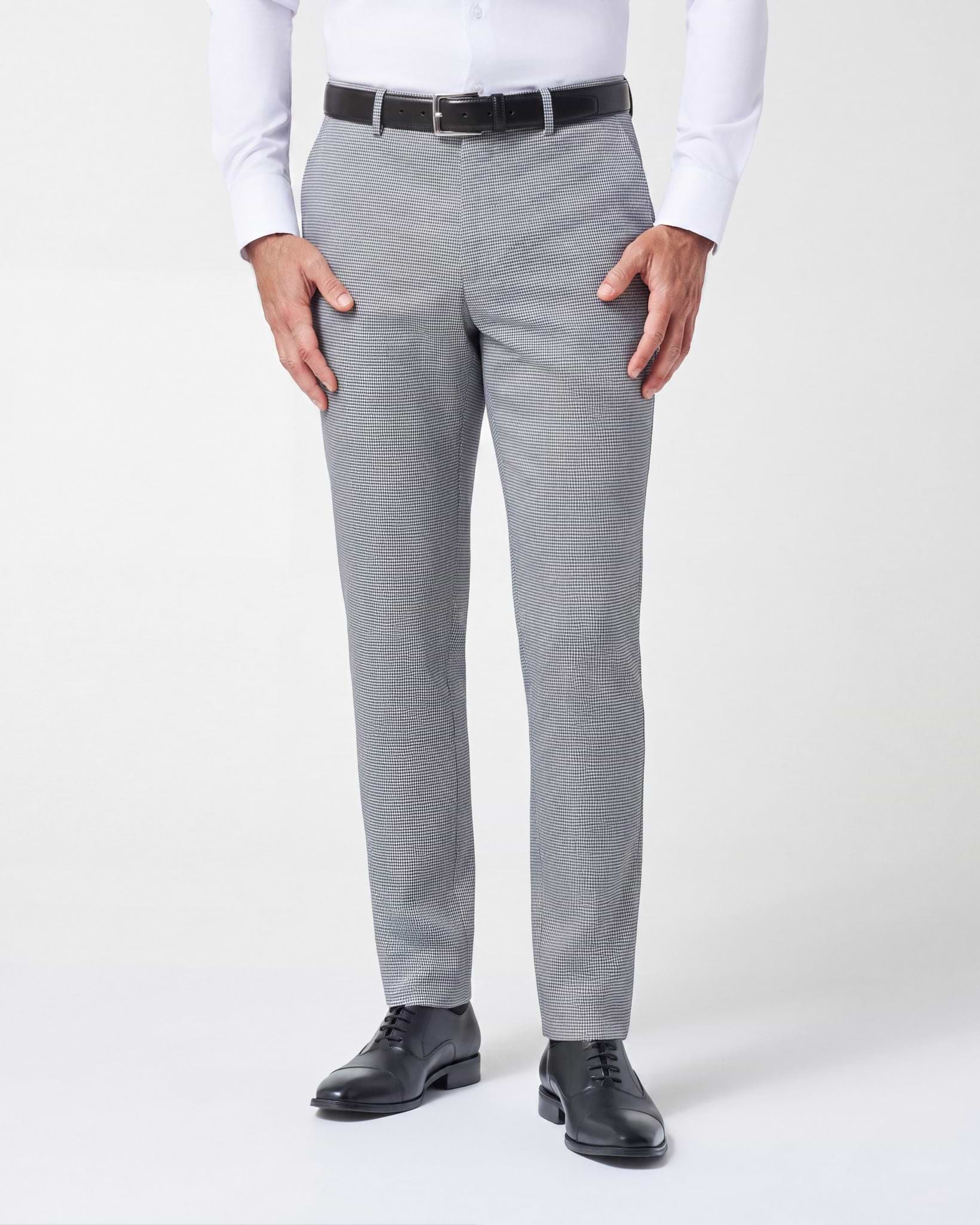 Athletic Fit Stretch Suit Pants - Slate Grey Houndstooth