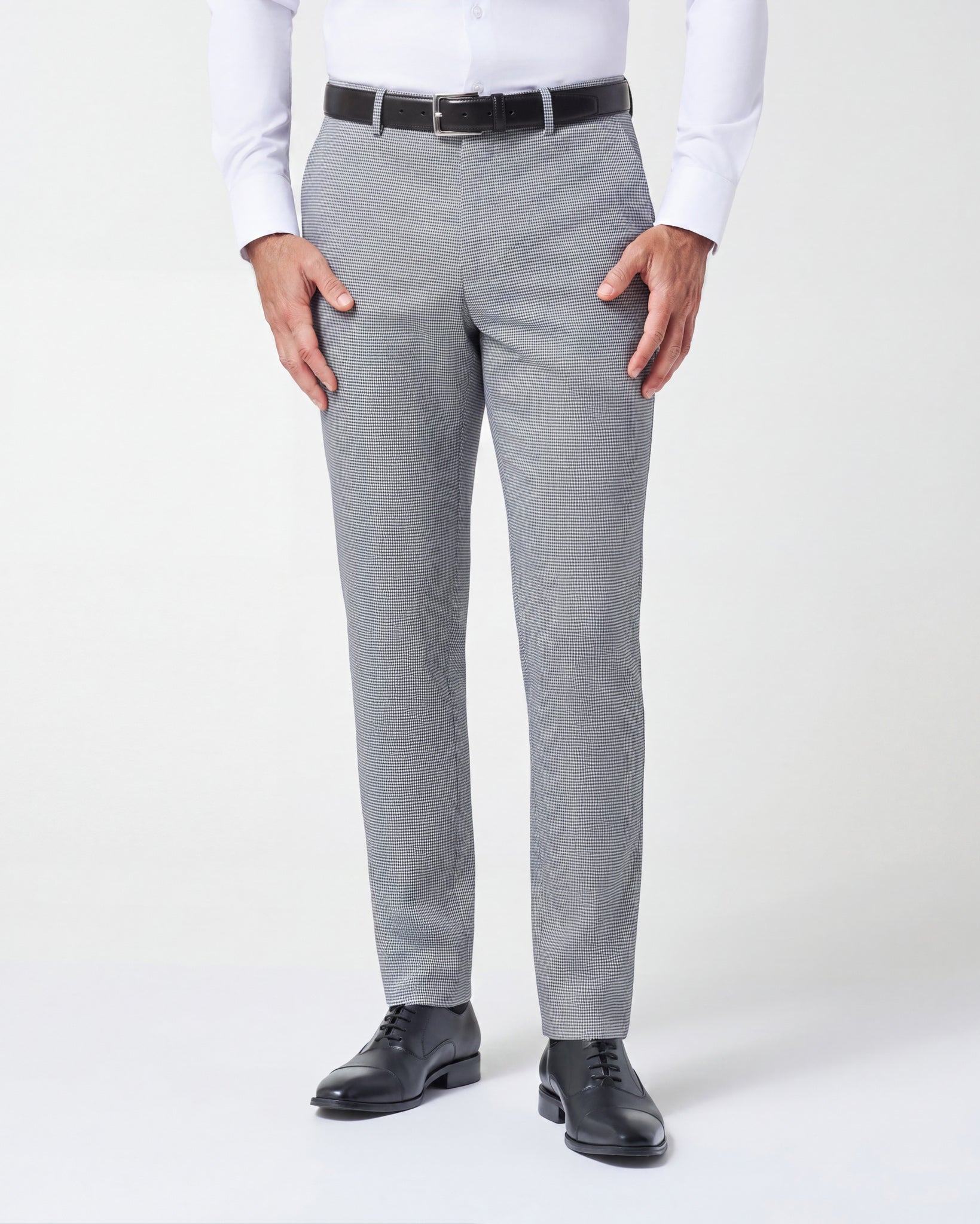 Athletic Fit Stretch Suit Pants - Slate Grey Houndstooth