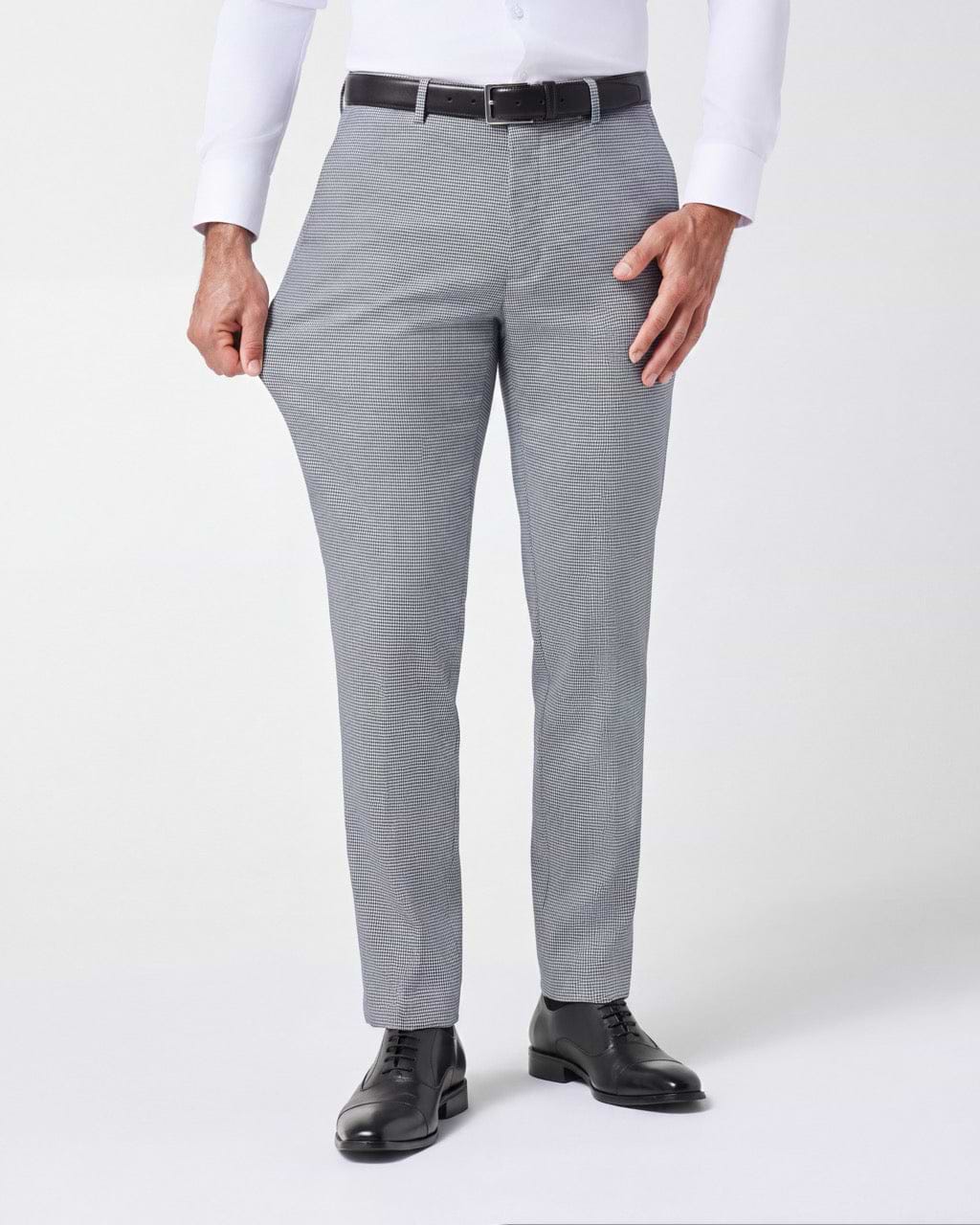 Athletic Fit Stretch Suit Pants - Slate Grey Houndstooth