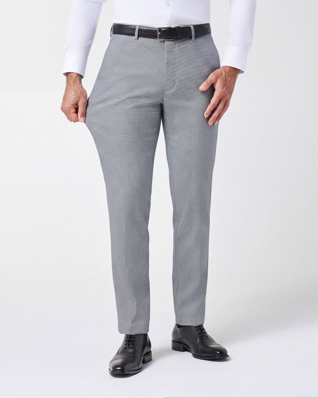 Athletic Fit Stretch Suit Pants - Slate Grey Houndstooth