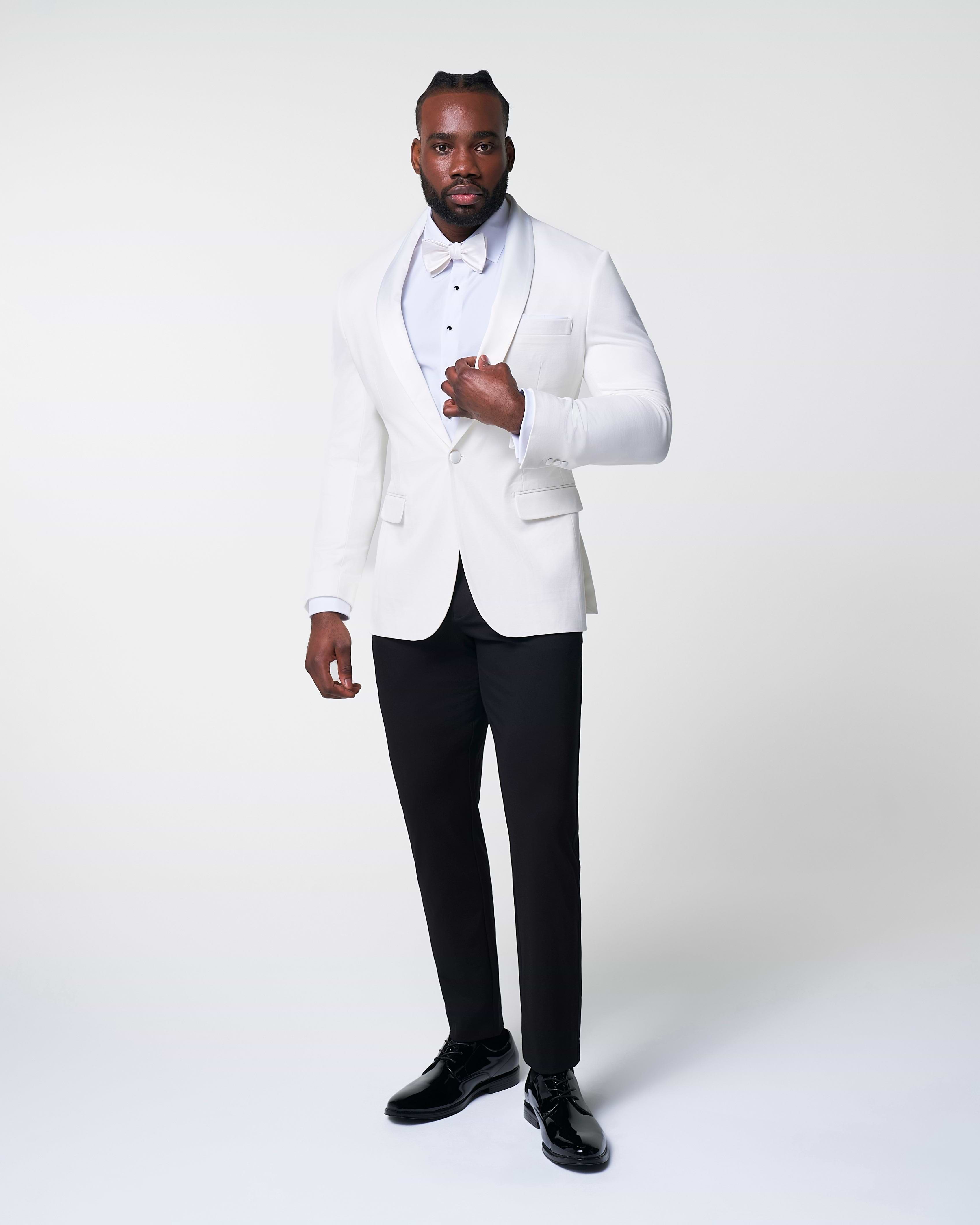 Athletic Fit Stretch Tuxedo Jacket - Solid Cream with White Shawl Lapel