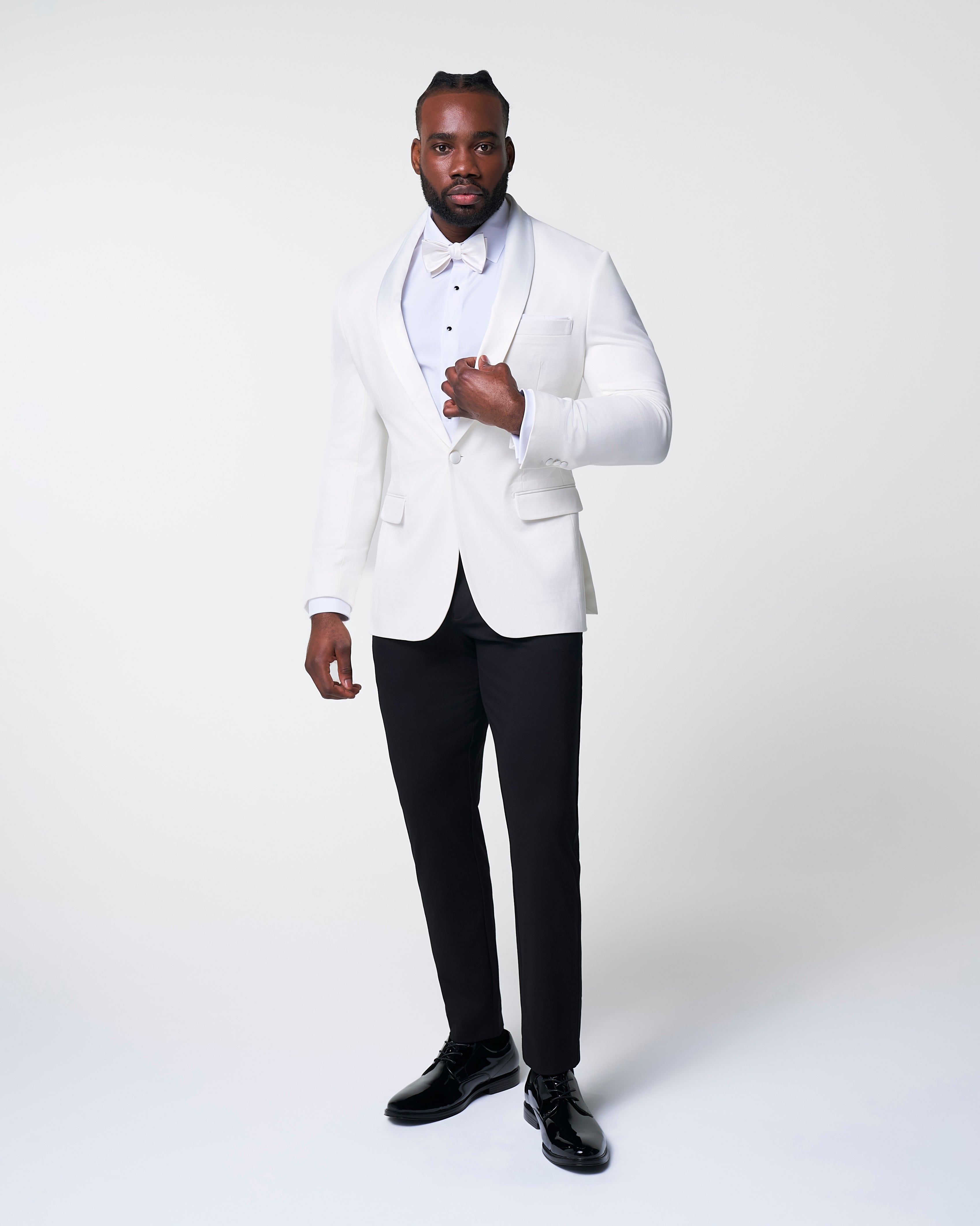 Athletic Fit Stretch Tuxedo Jacket - Solid Cream with White Shawl Lapel