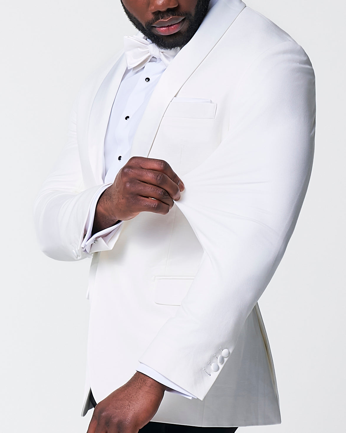 Athletic Fit Stretch Tuxedo Jacket - Solid Cream with White Shawl Lapel