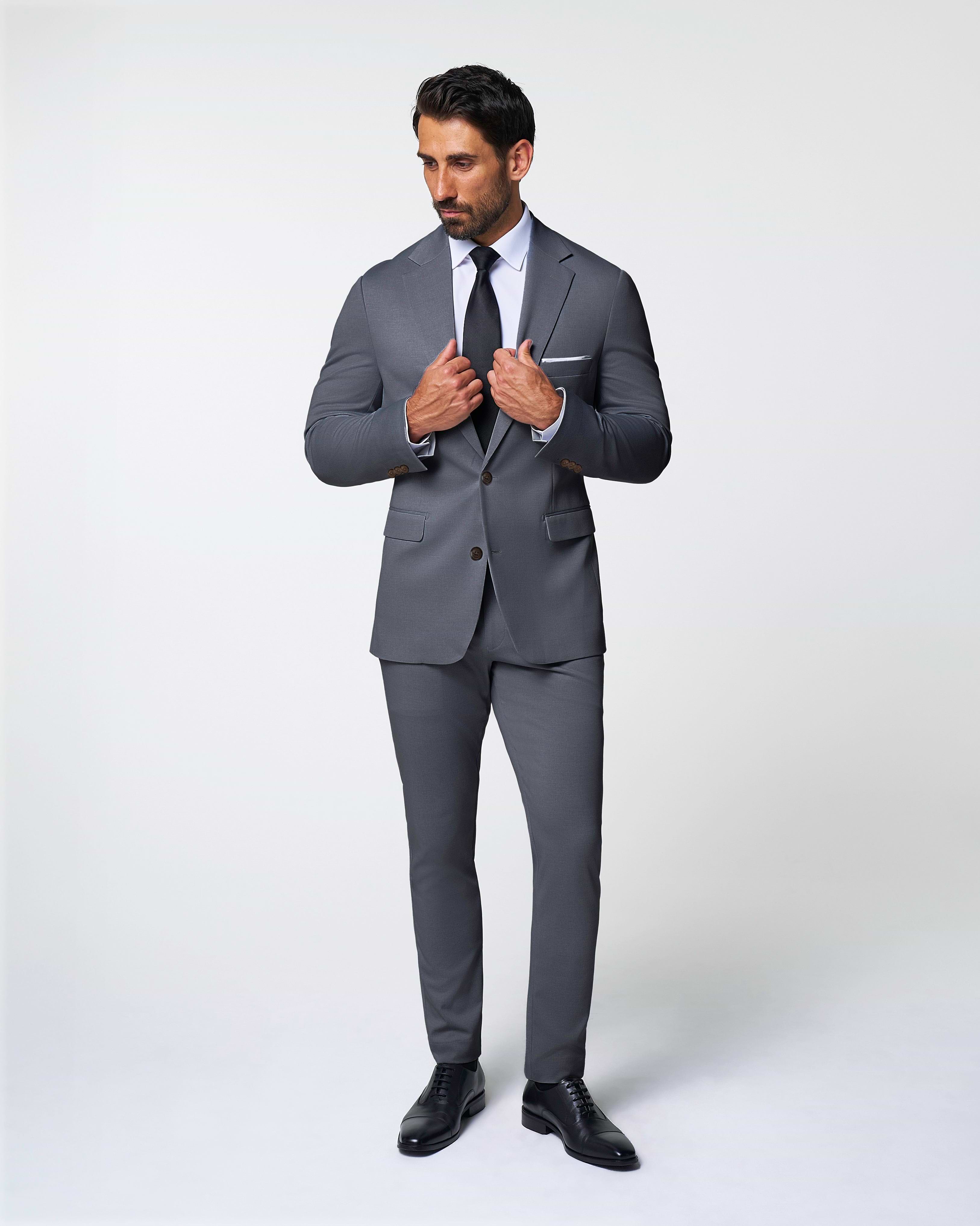 Athletic Fit Stretch Suit Pants - Solid Grey