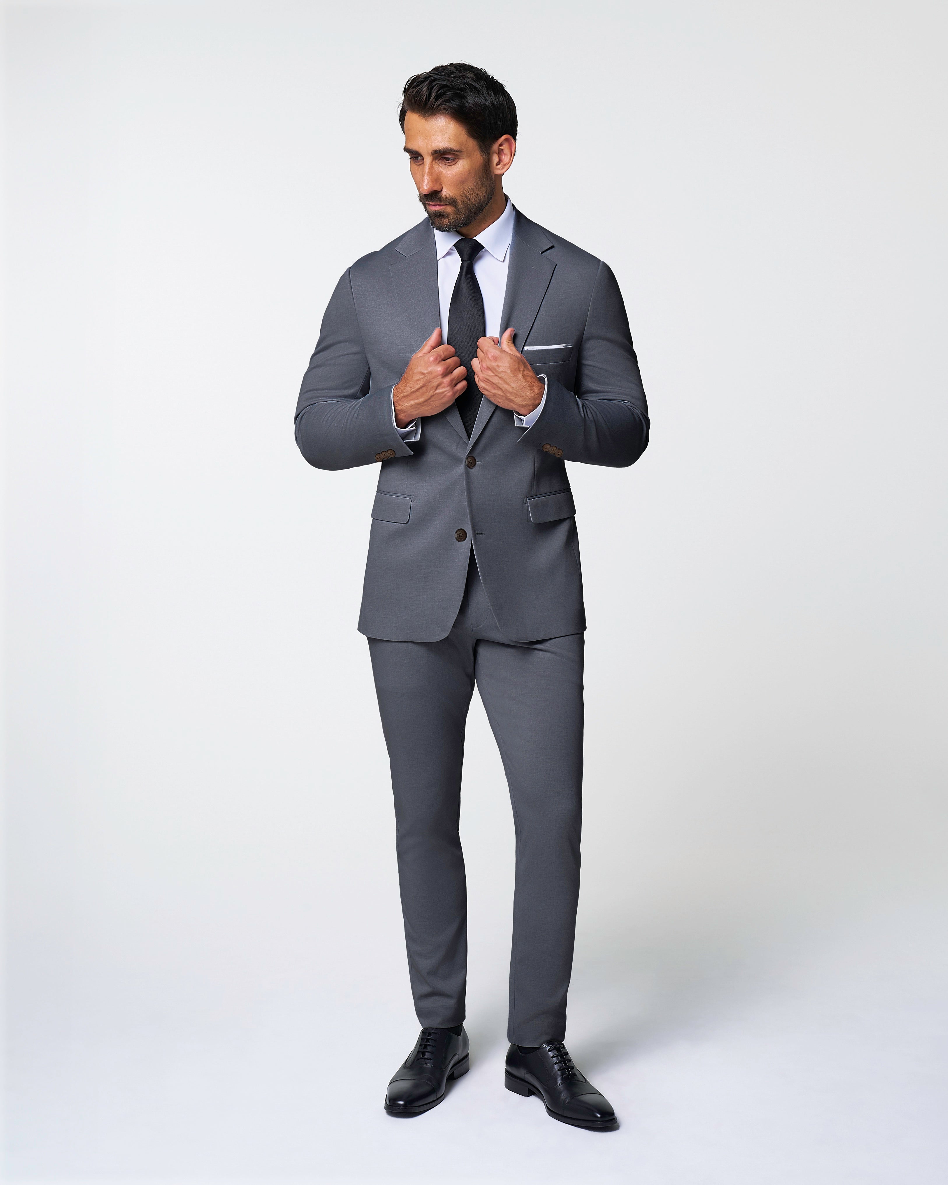 Athletic Fit Stretch Suit Pants - Solid Grey
