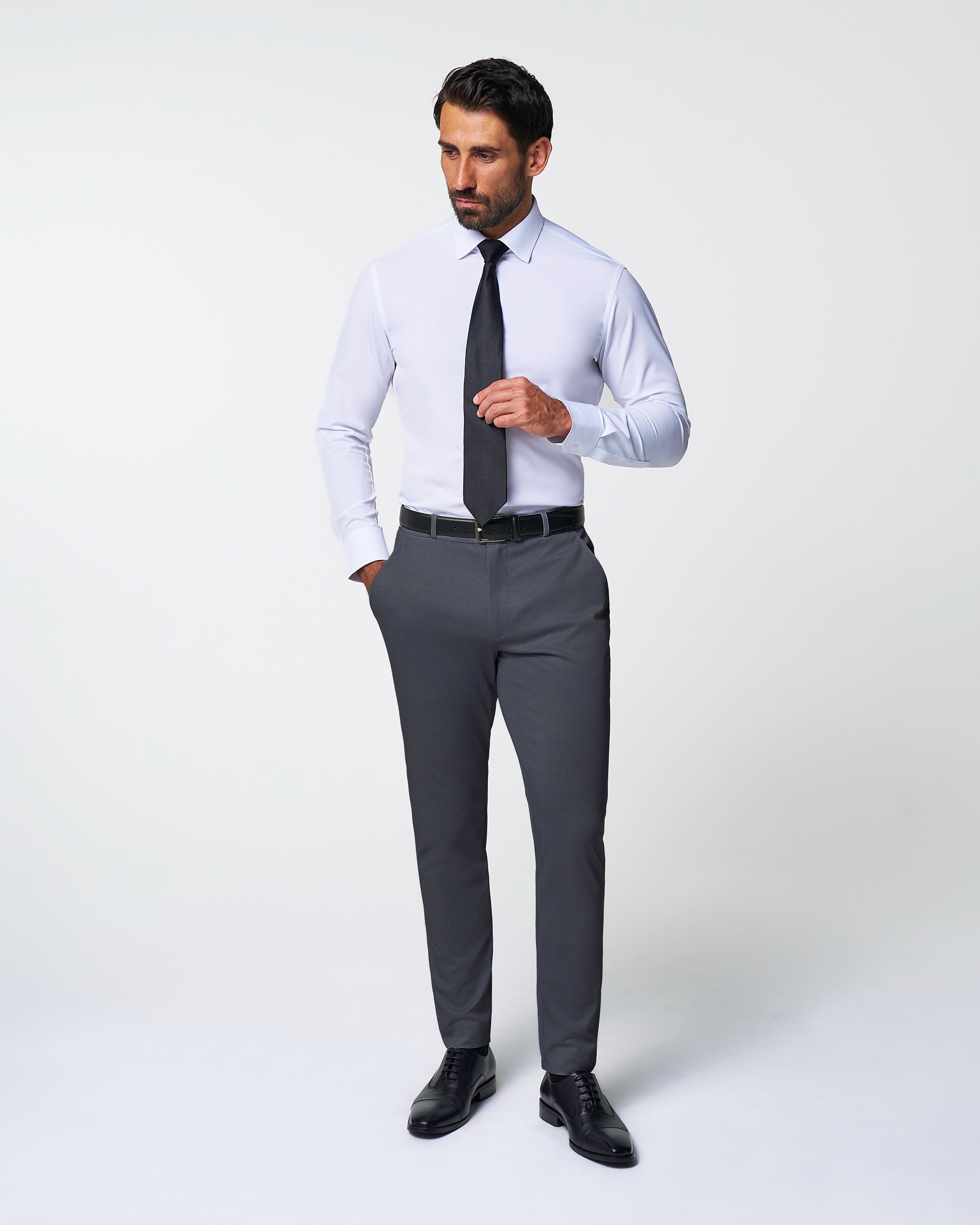 Athletic Fit Stretch Suit Pants - Solid Grey