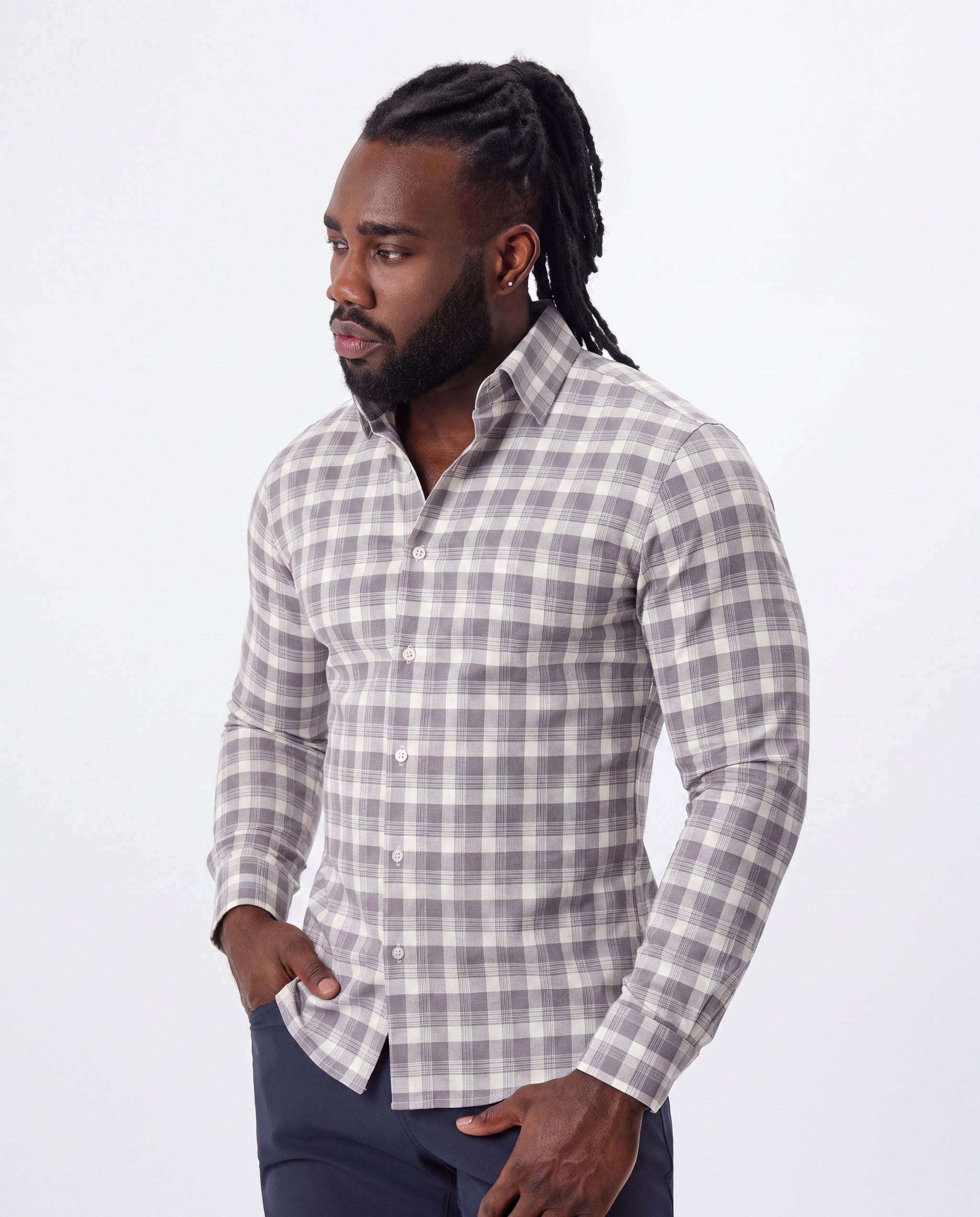 "The Holden" Grey Plaid Button Down