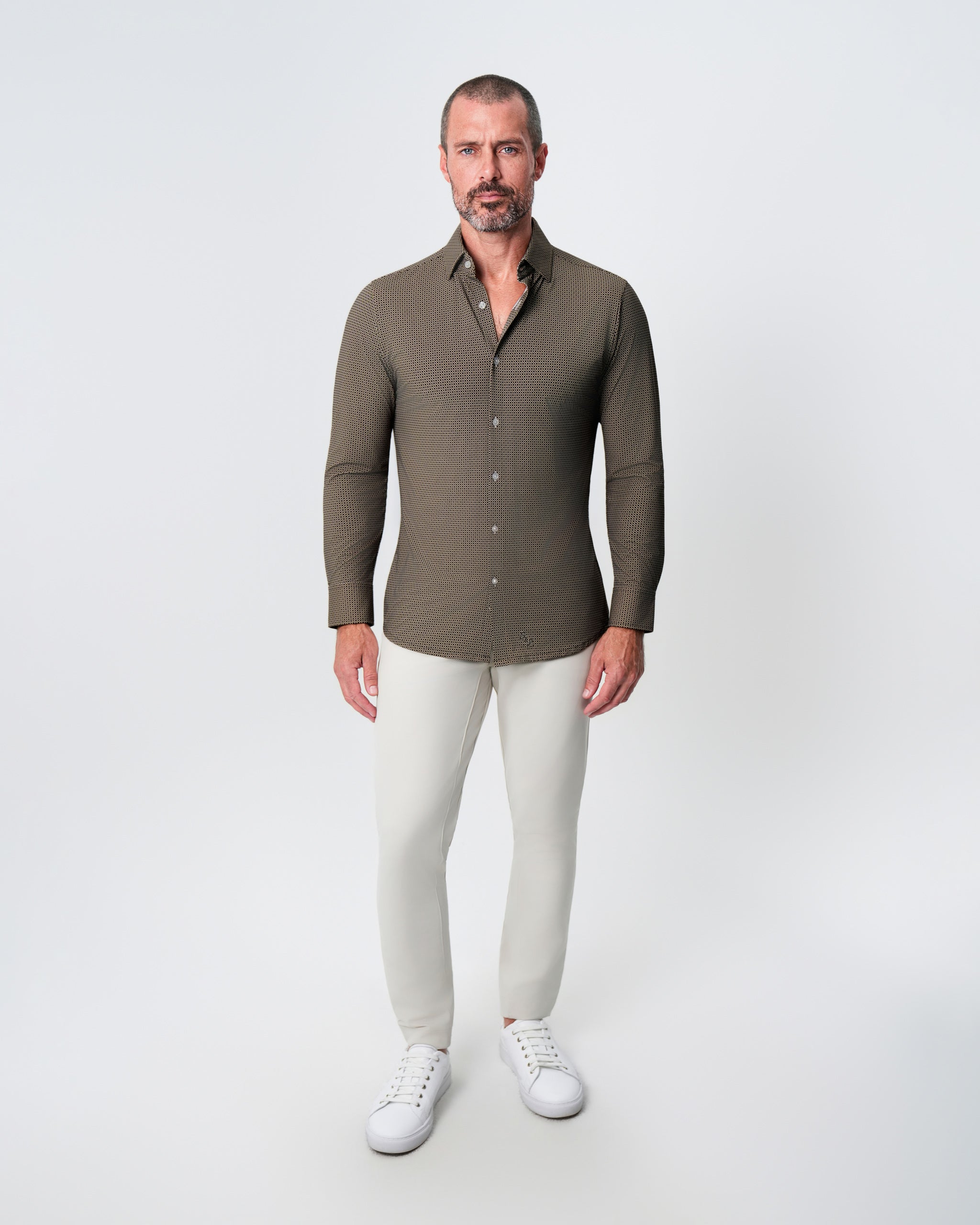 "The Saugatuck" Sport Shirt - Brown with White Diamond Geo