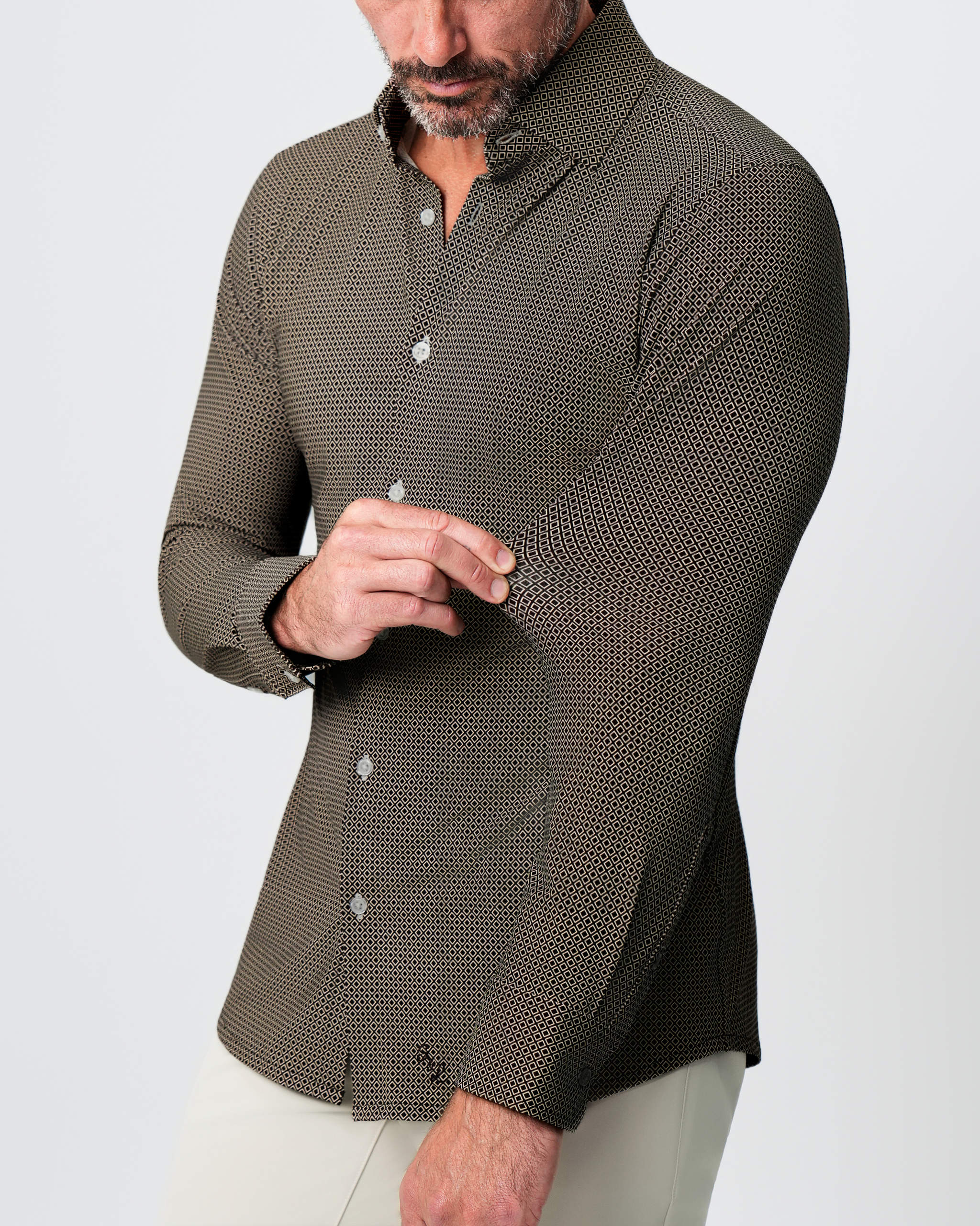"The Saugatuck" Sport Shirt - Brown with White Diamond Geo