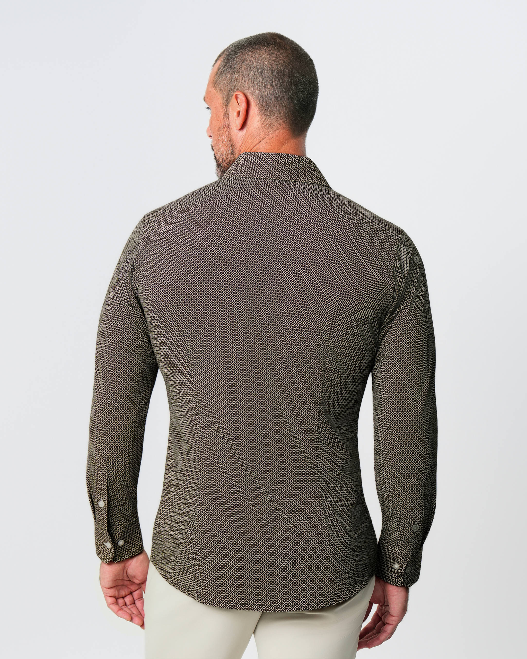 "The Saugatuck" Sport Shirt - Brown with White Diamond Geo