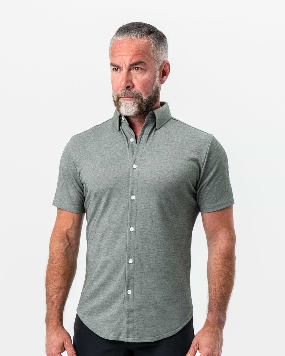 "The Armstrong" Olive Pique Short Sleeve Button Down