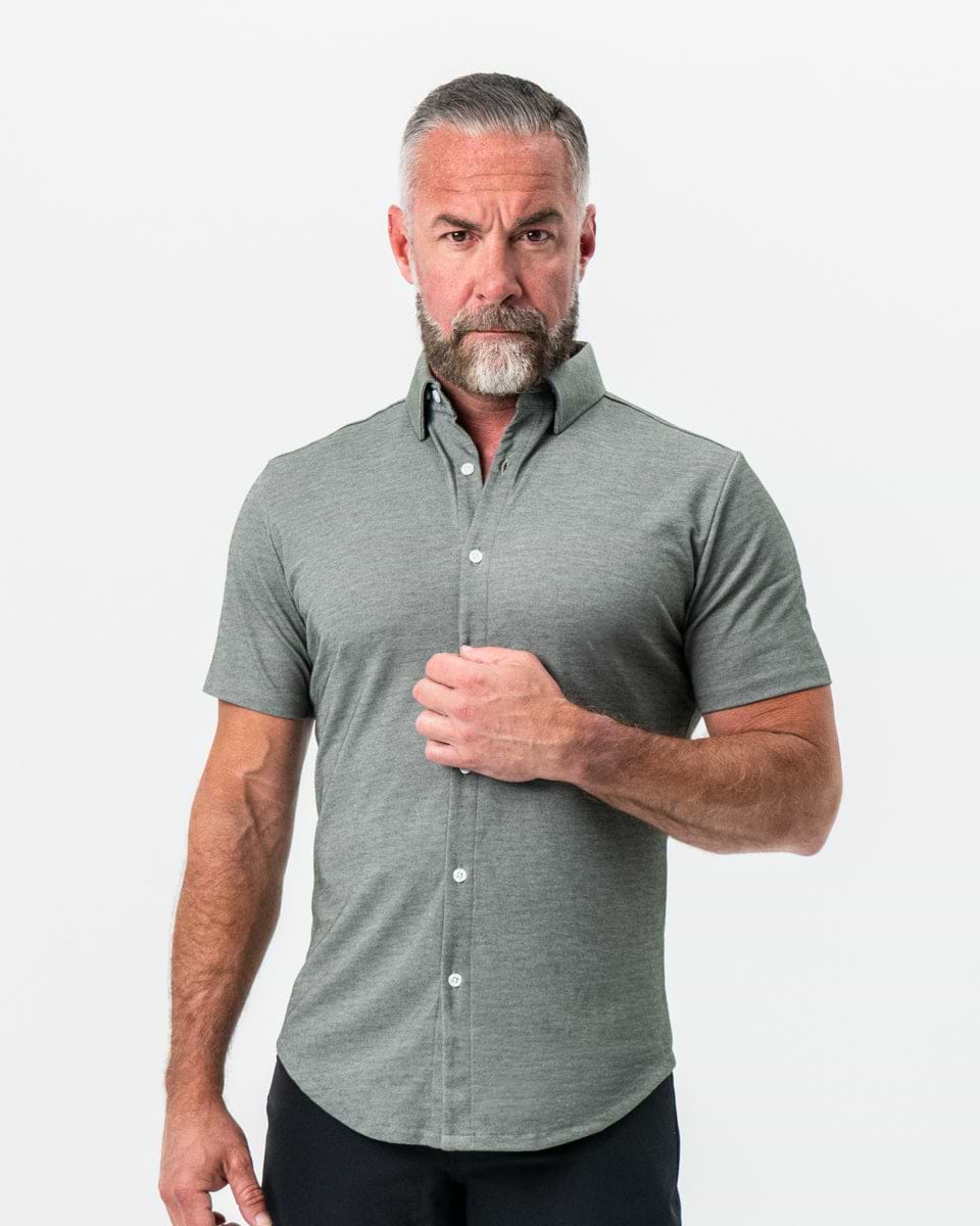"The Armstrong" Olive Pique Short Sleeve Button Down