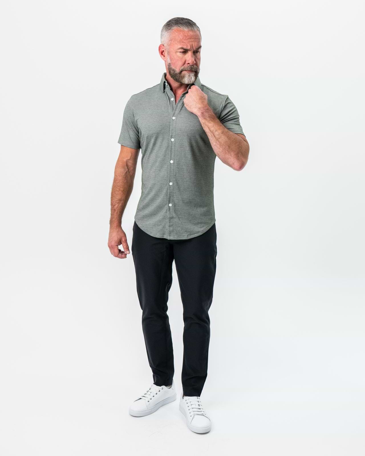 "The Armstrong" Olive Pique Short Sleeve Button Down