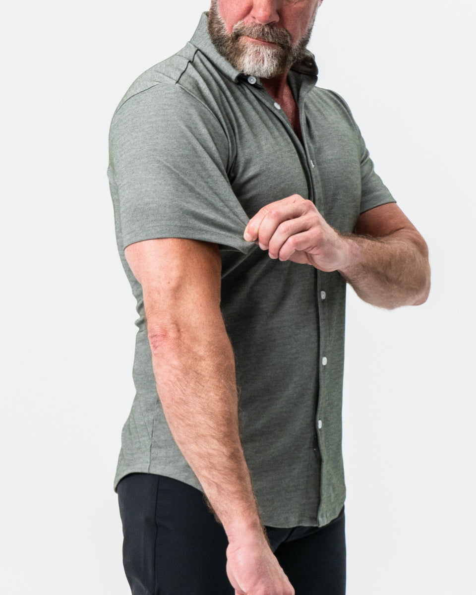 "The Armstrong" Olive Pique Short Sleeve Button Down