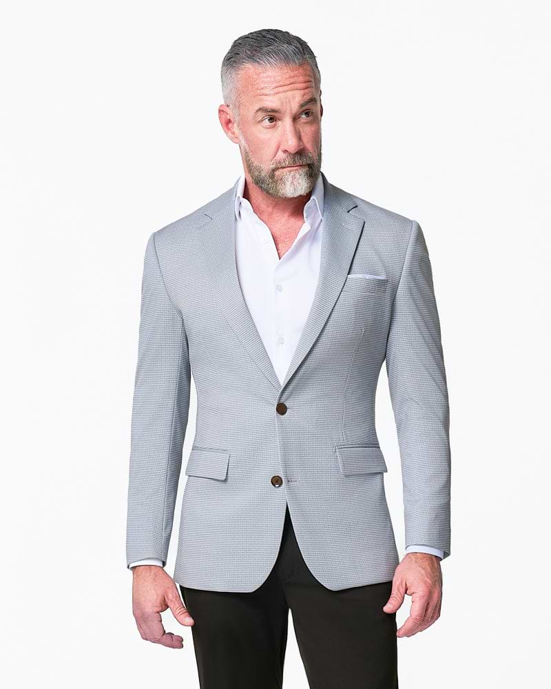 Athletic Fit Stretch Blazer - Grey Houndstooth Microcheck