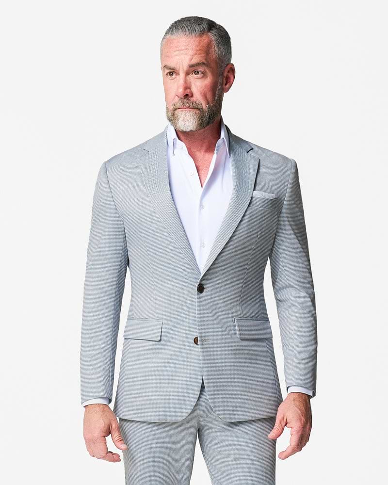 Athletic Fit Stretch Blazer - Grey Houndstooth Microcheck