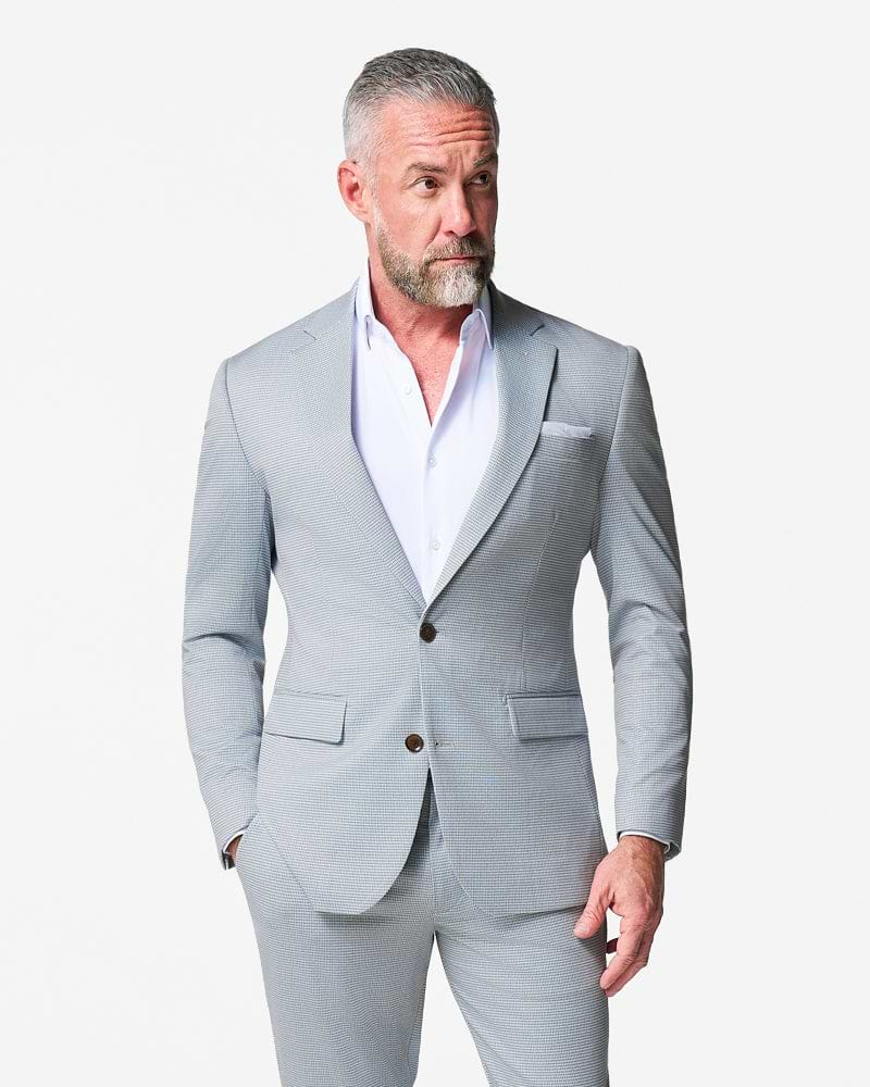 Athletic Fit Stretch Blazer - Grey Houndstooth Microcheck