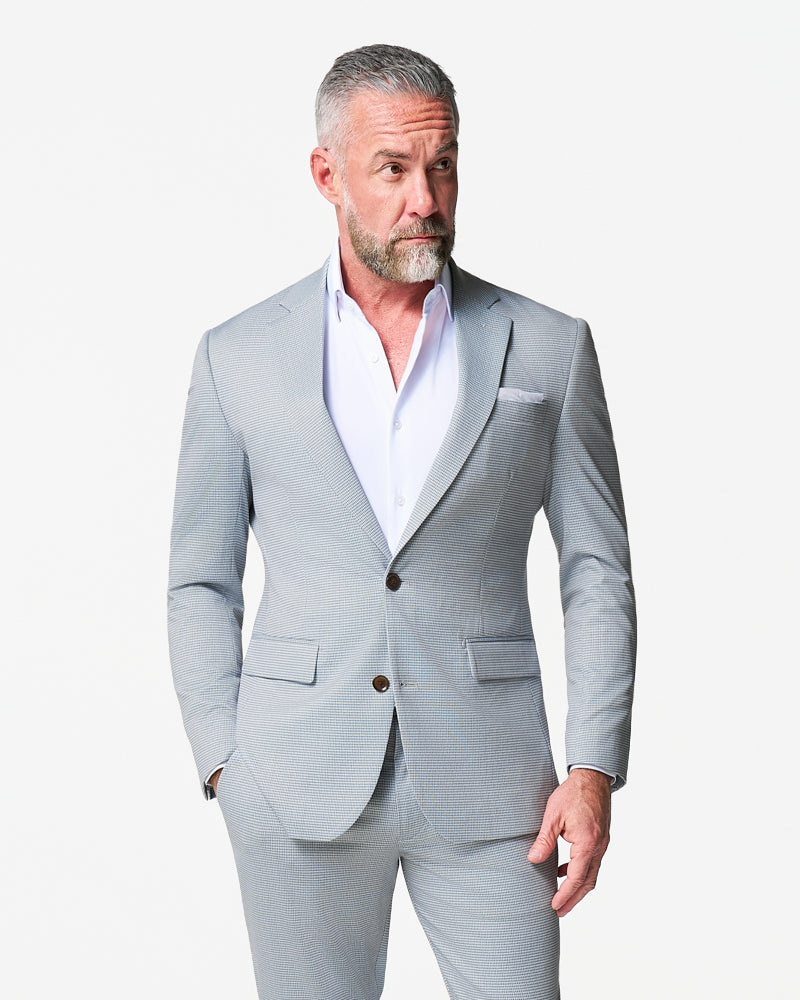 Athletic Fit Stretch Blazer - Grey Houndstooth Microcheck