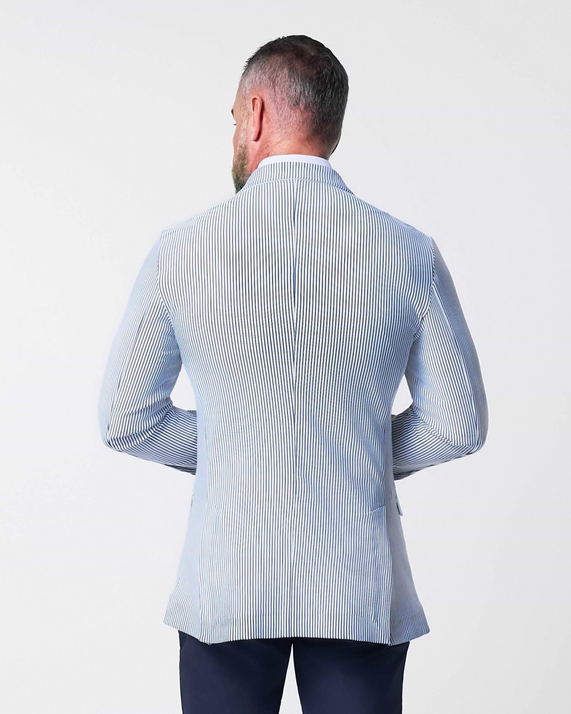 Athletic Fit Stretch Blazer - Navy & White Seersucker