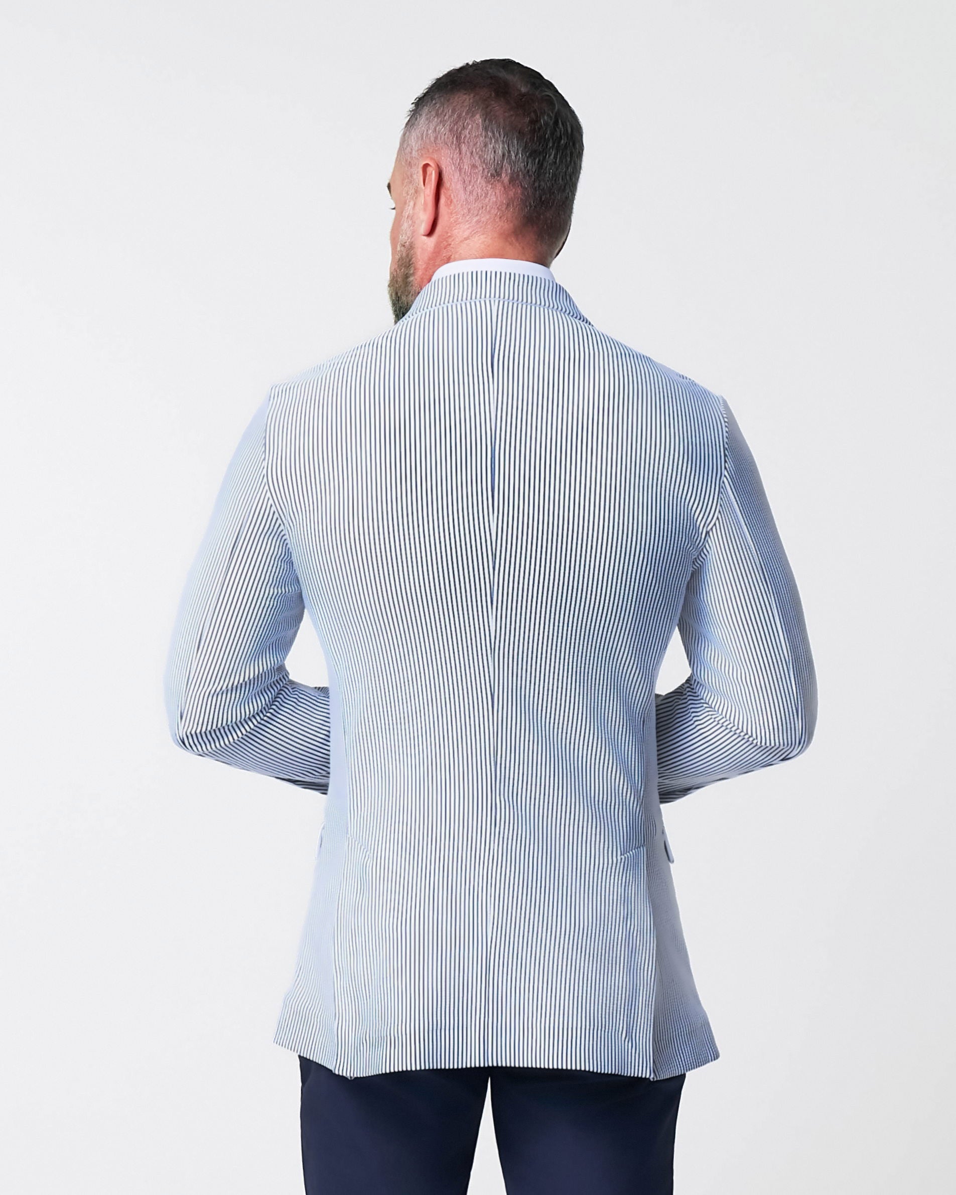 Athletic Fit Stretch Blazer - Navy & White Seersucker