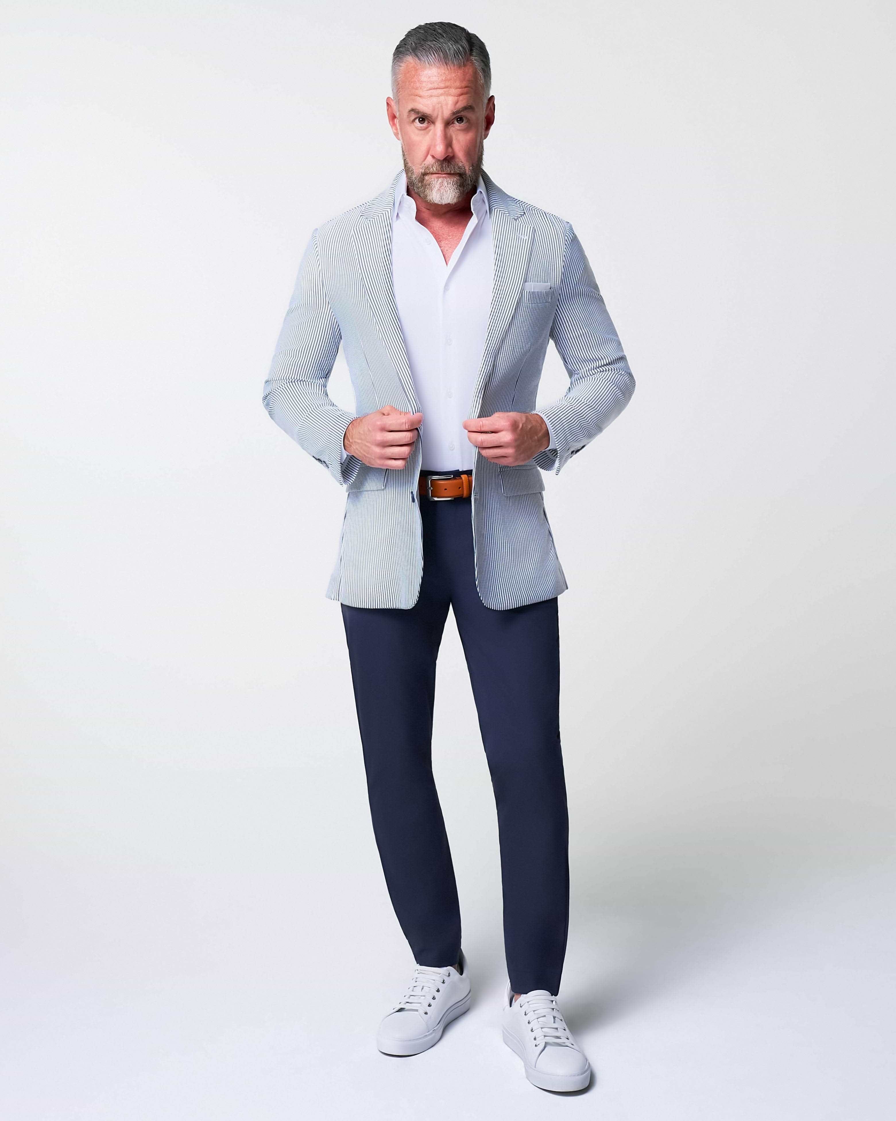 Athletic Fit Stretch Blazer - Navy & White Seersucker