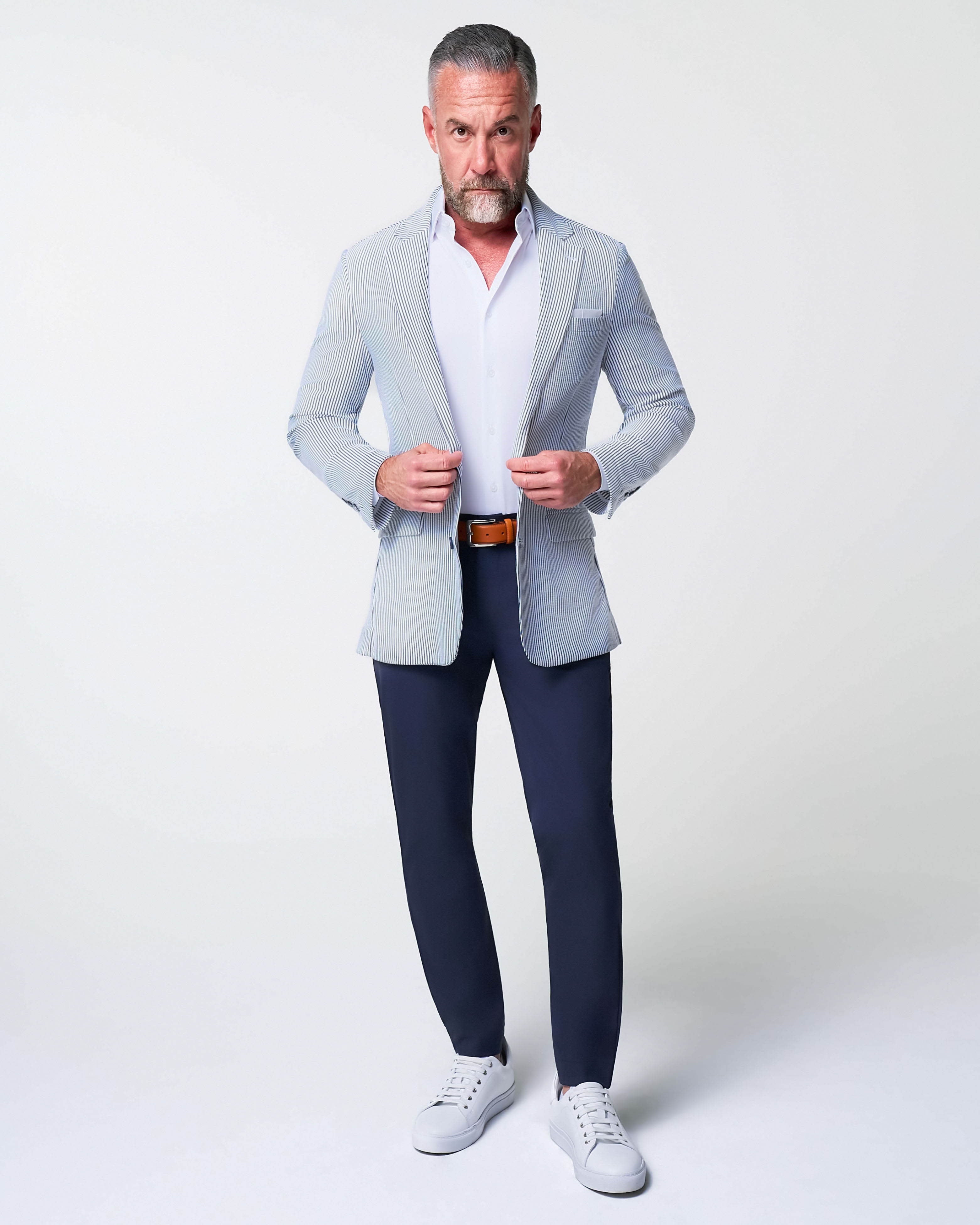 Athletic Fit Stretch Blazer - Navy & White Seersucker