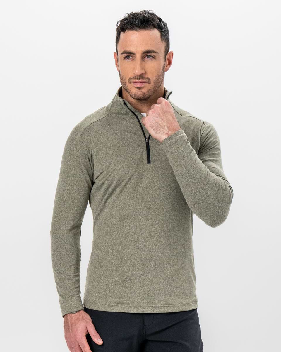 Brushed Quarter Zip - Heathered Olive