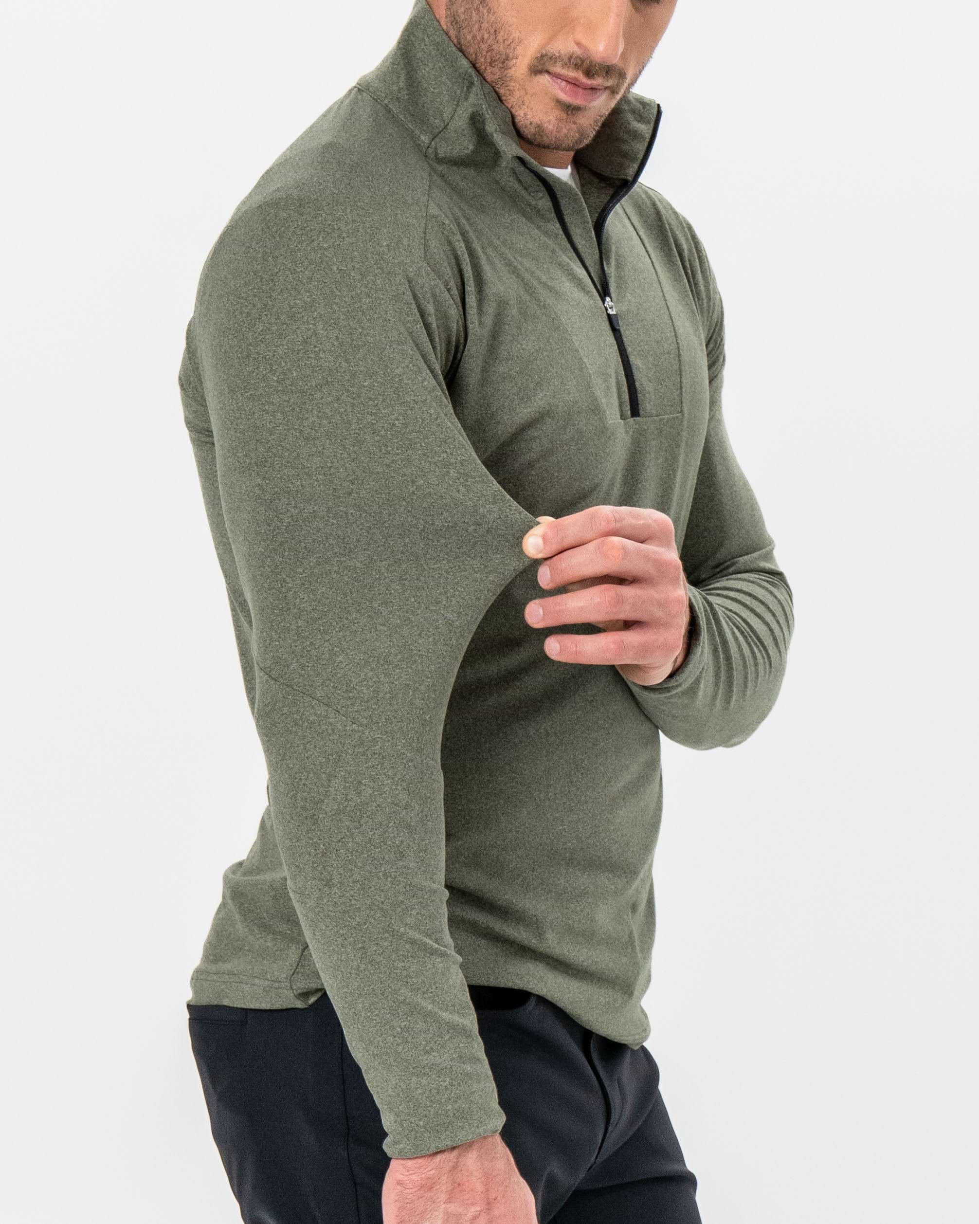 Brushed Quarter Zip - Heathered Olive