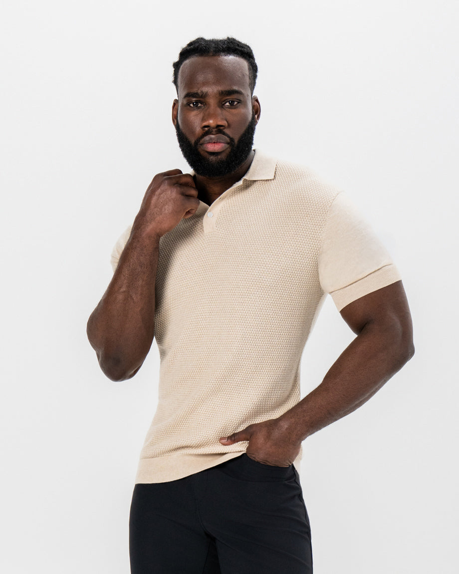 Textured Knit Cashmere Polo - Sand