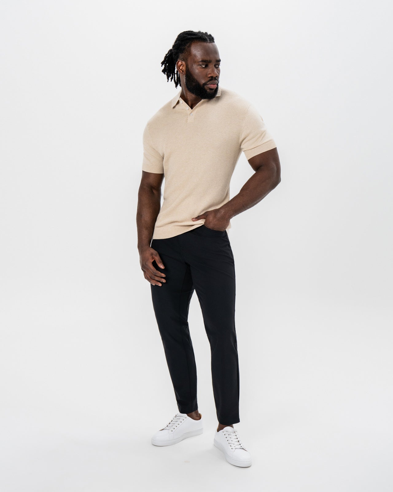Textured Knit Cashmere Polo - Sand