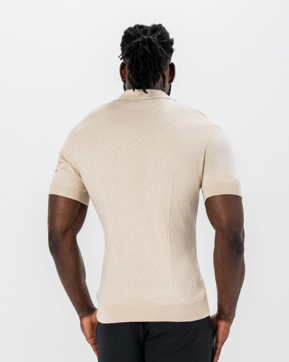 Textured Knit Cashmere Polo - Sand