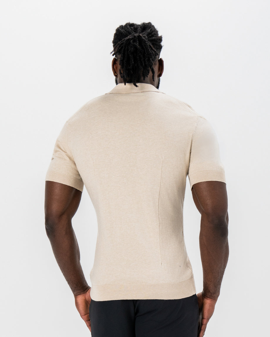 Textured Knit Cashmere Polo - Sand