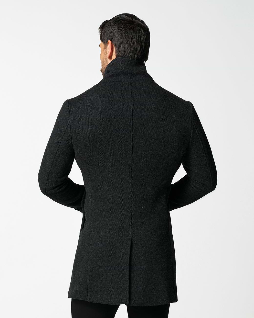 3 Button Overcoat - Charcoal Herringbone
