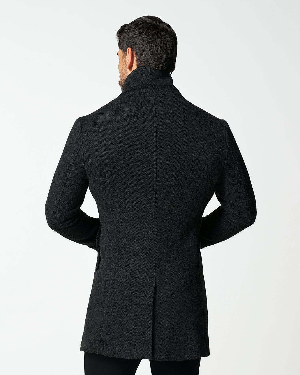 3 Button Overcoat - Charcoal Herringbone