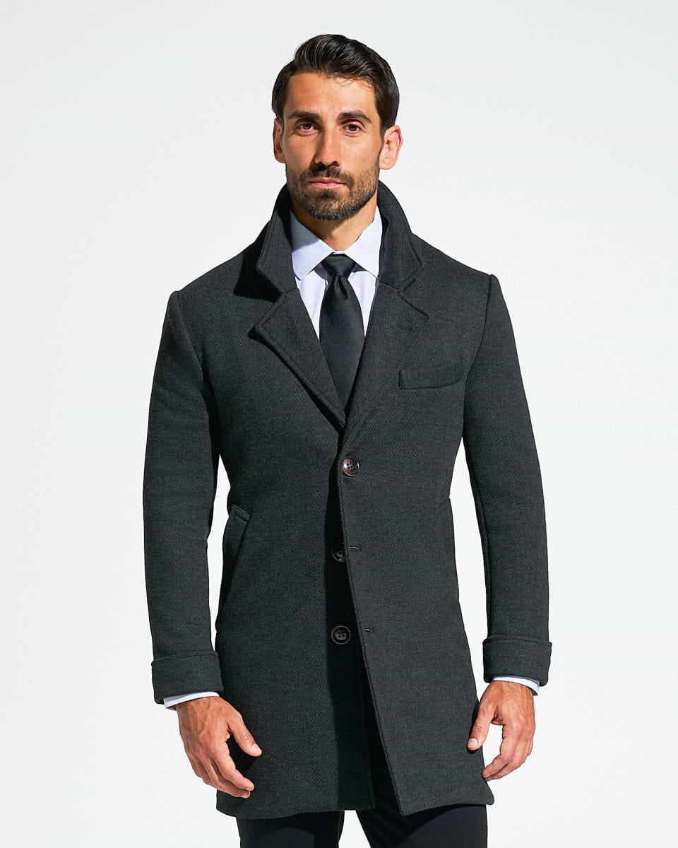 3 Button Overcoat - Charcoal Herringbone