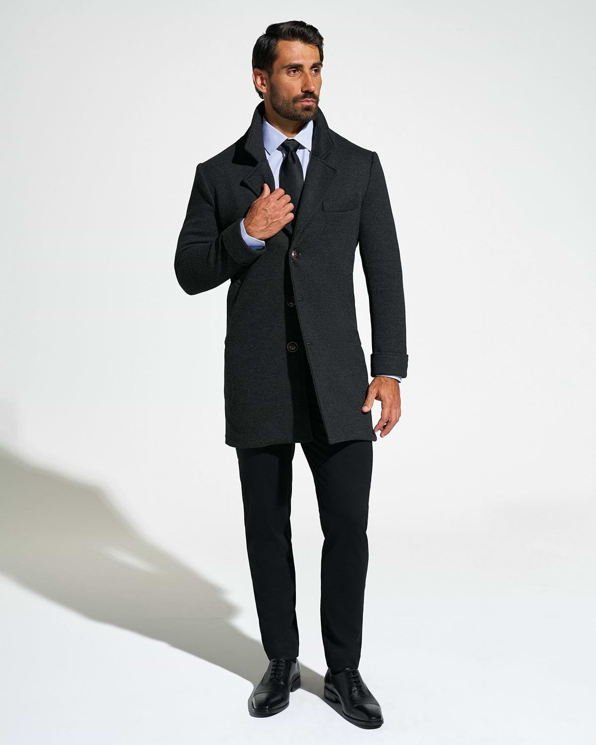 3 Button Overcoat - Charcoal Herringbone
