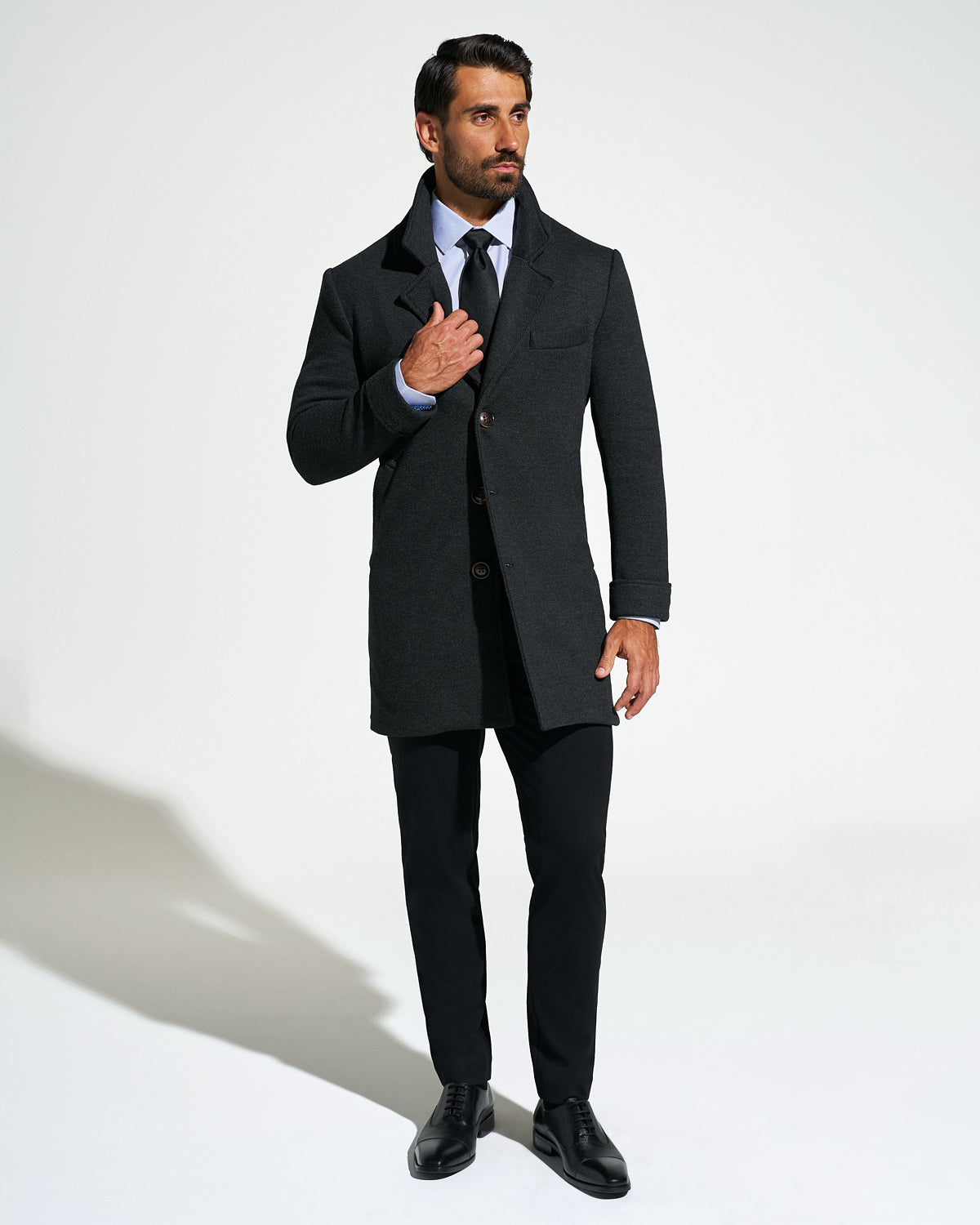 3 Button Overcoat - Charcoal Herringbone