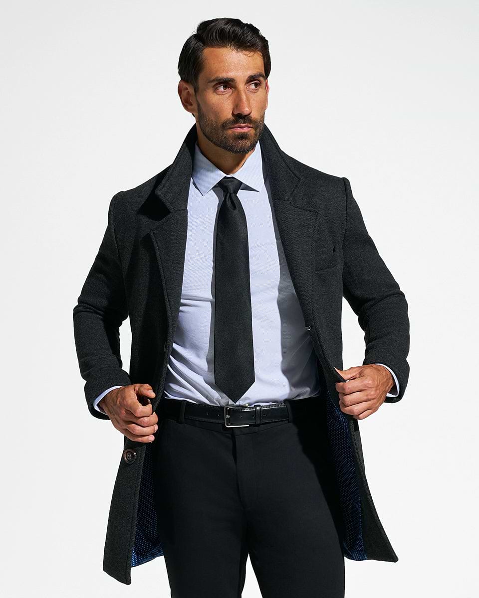 3 Button Overcoat - Charcoal Herringbone