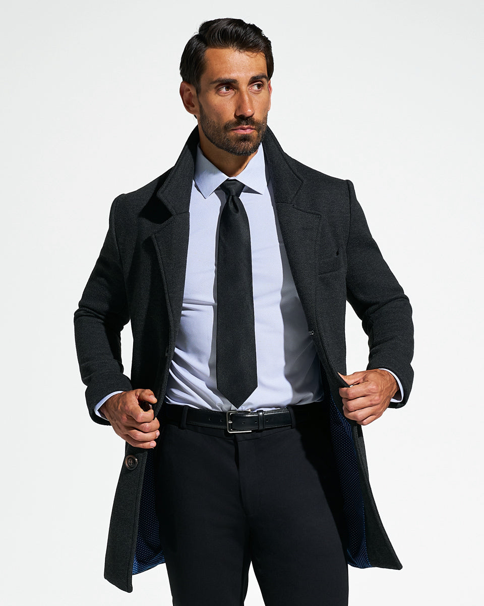 3 Button Overcoat - Charcoal Herringbone