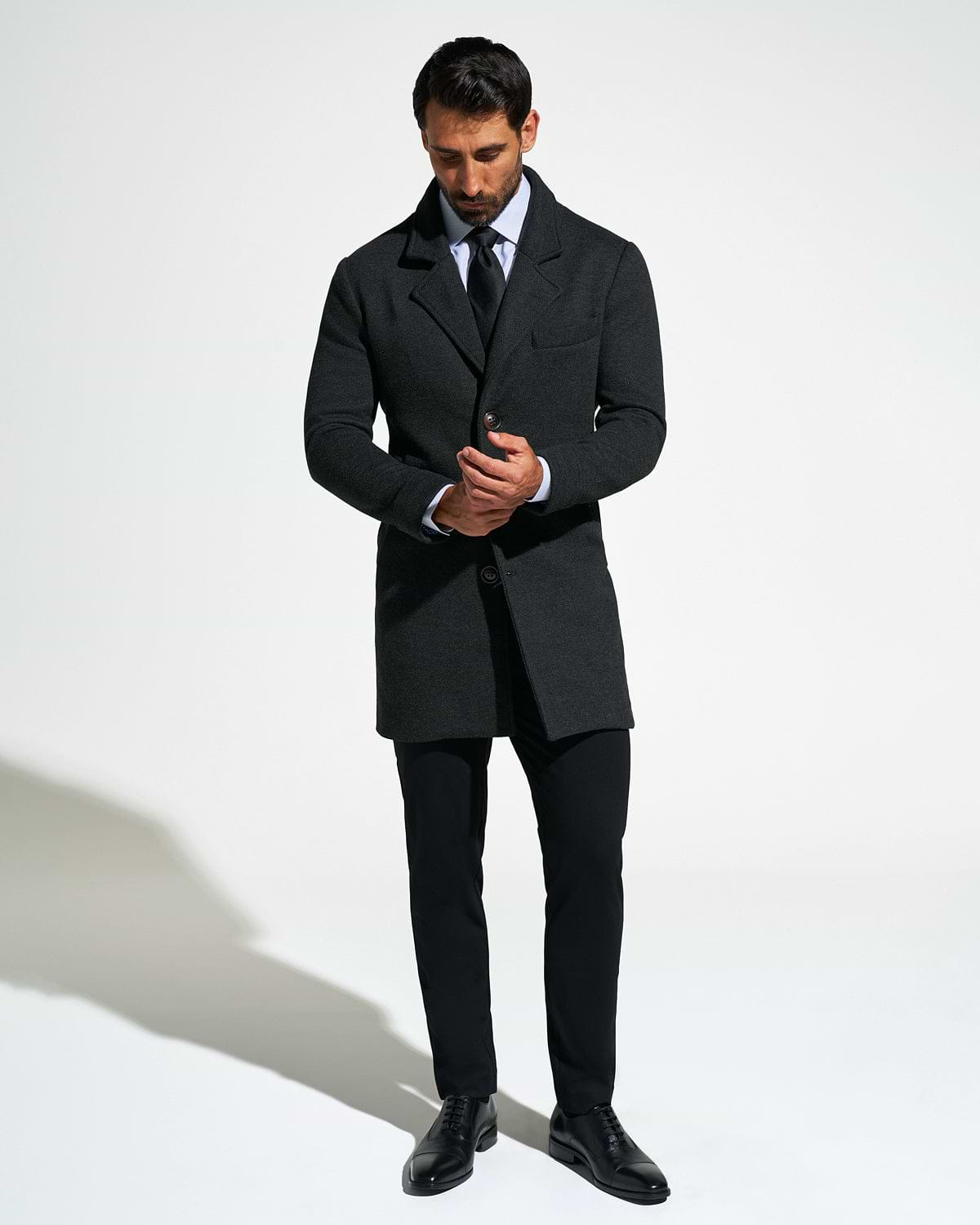 3 Button Overcoat - Charcoal Herringbone