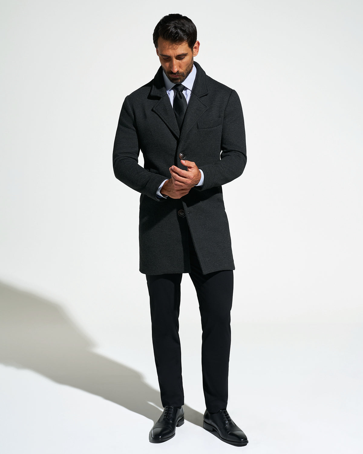 3 Button Overcoat - Charcoal Herringbone