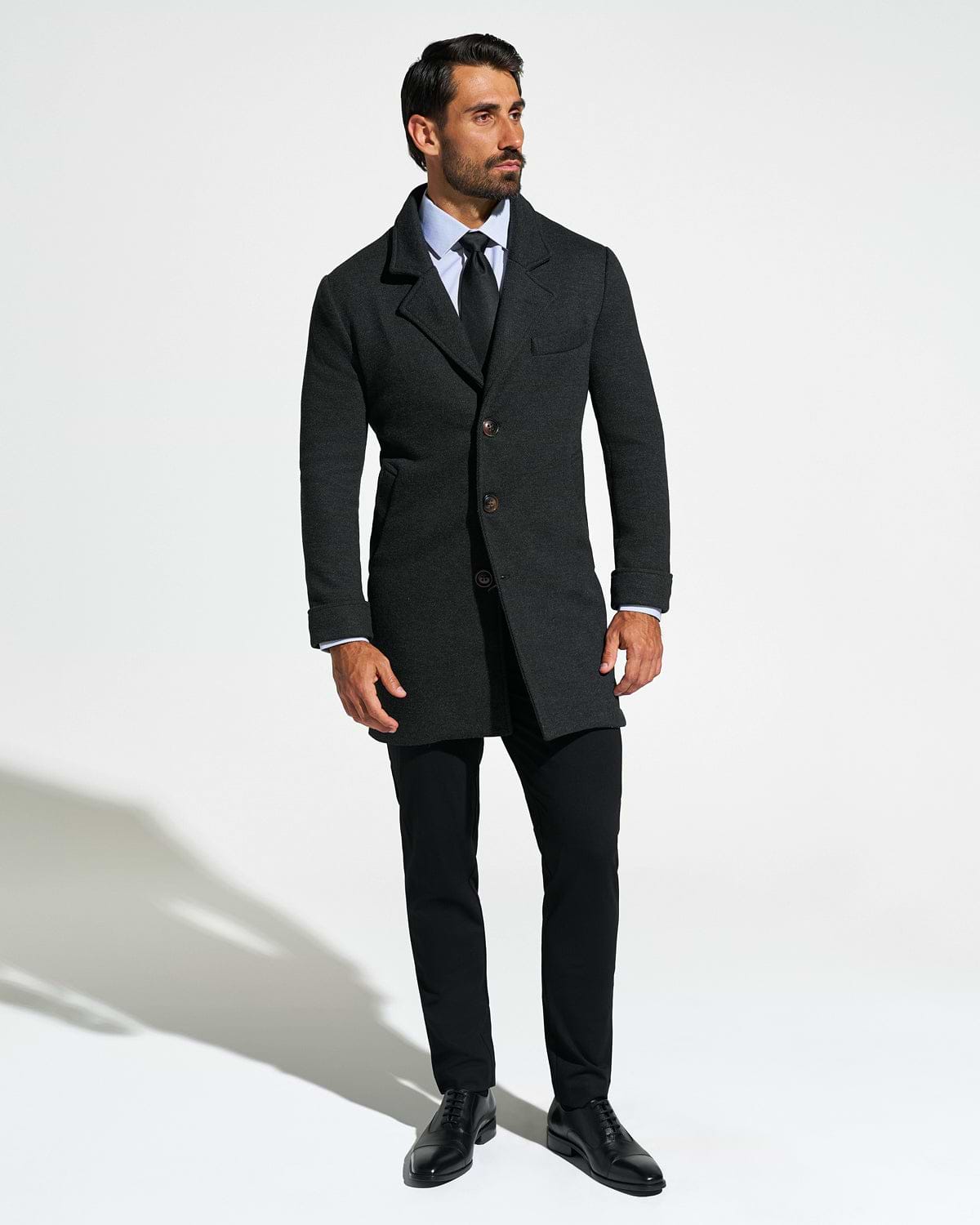3 Button Overcoat - Charcoal Herringbone