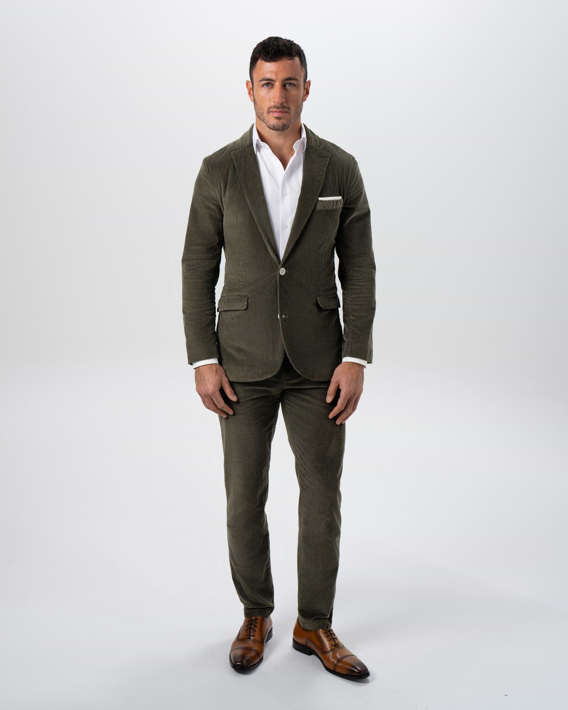 Corduroy Flat Front Waistband Pant - Dark Olive