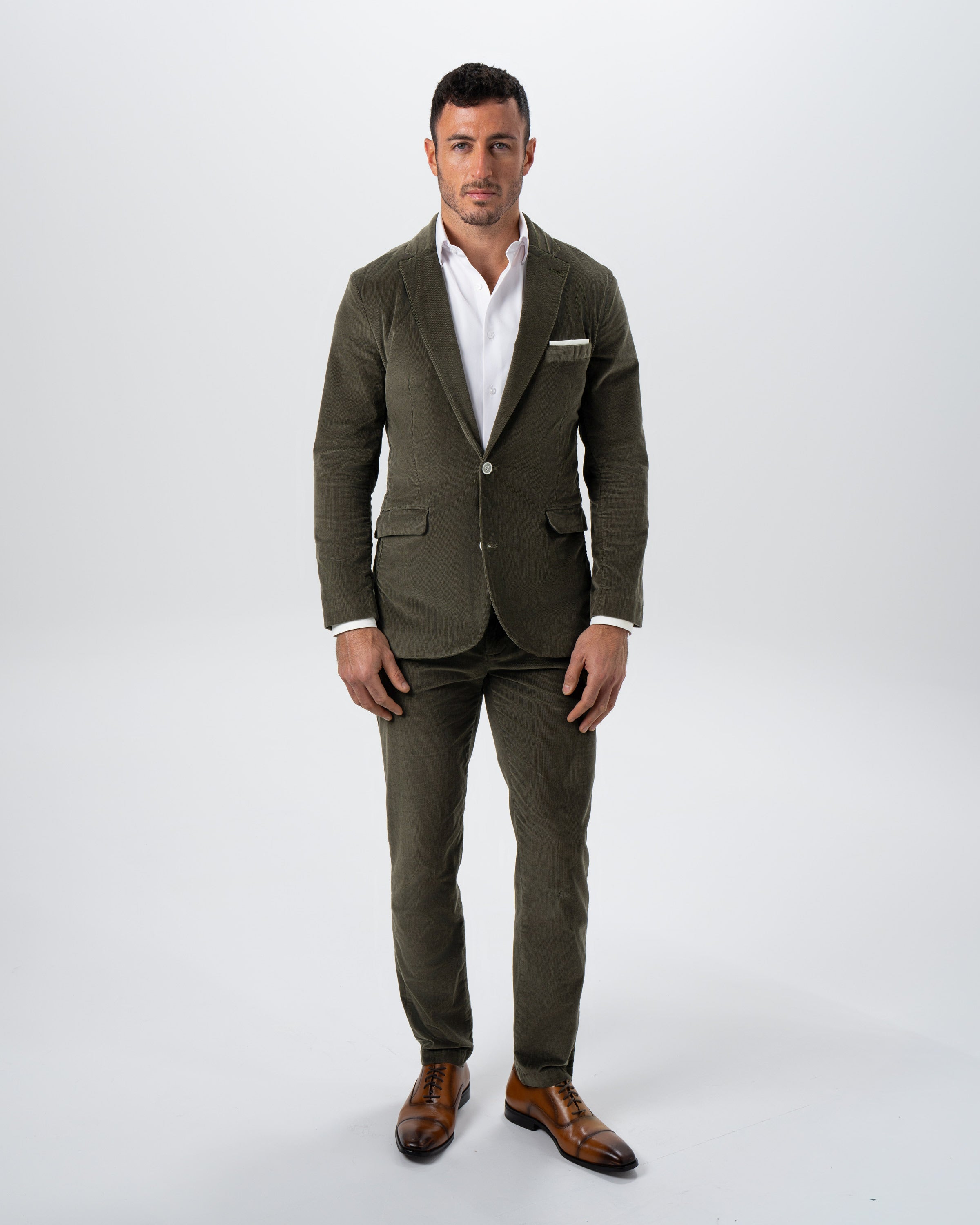 Corduroy Flat Front Waistband Pant - Dark Olive