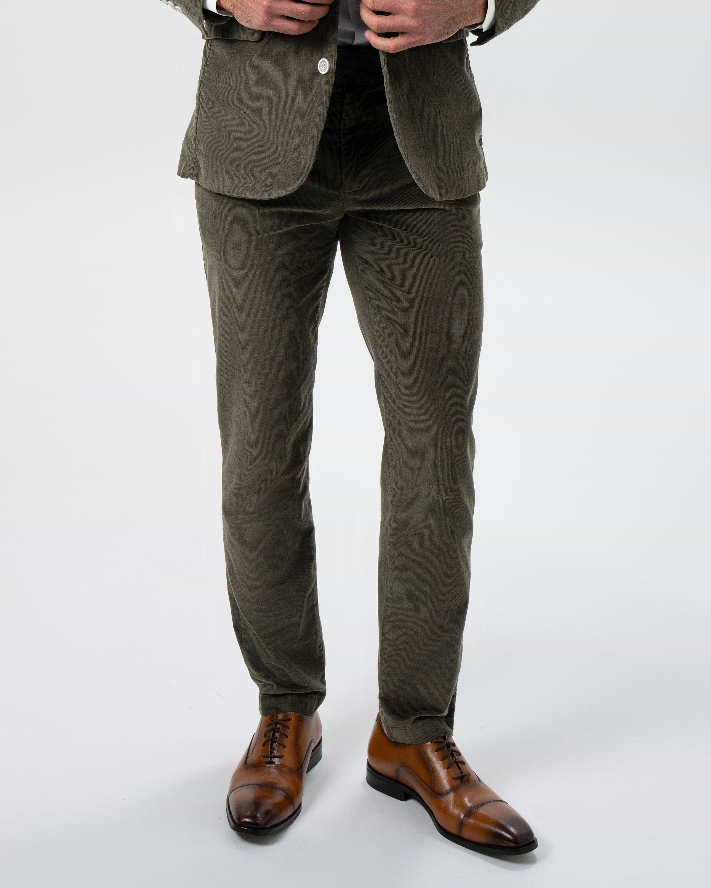 Corduroy Flat Front Waistband Pant - Dark Olive