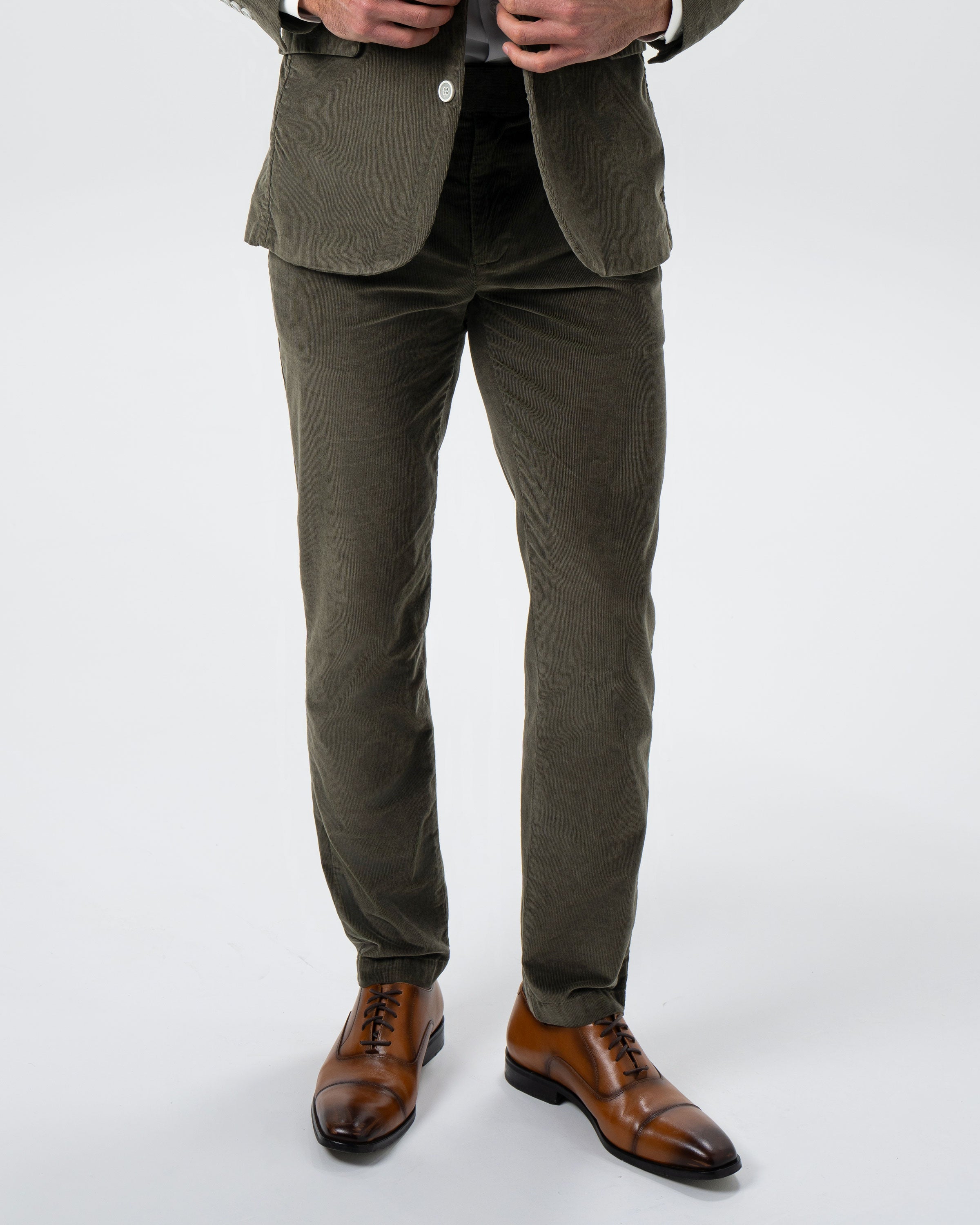 Corduroy Flat Front Waistband Pant - Dark Olive