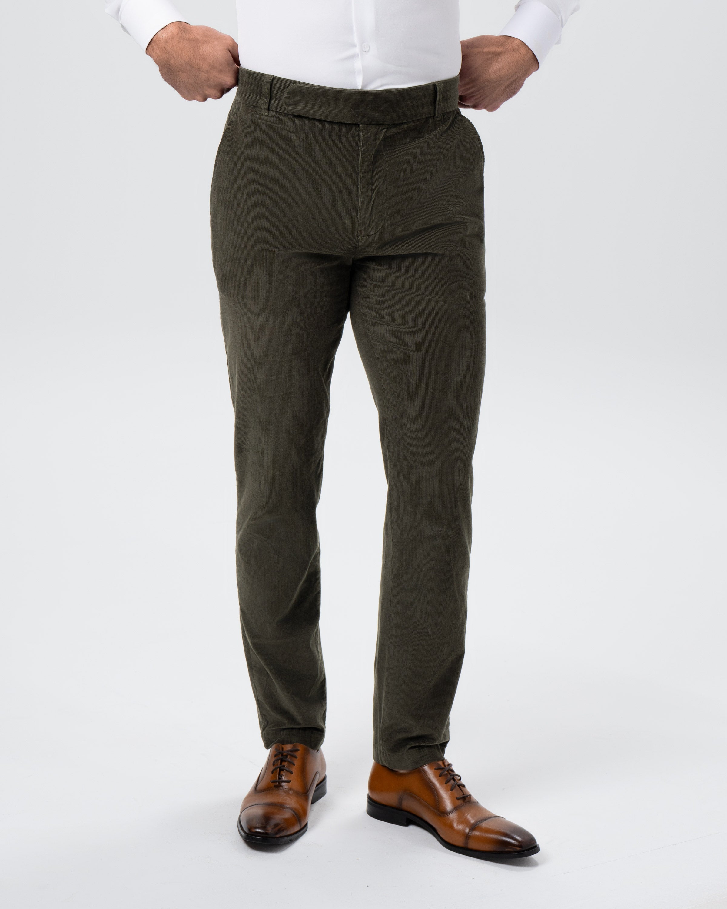 Corduroy Flat Front Waistband Pant - Dark Olive