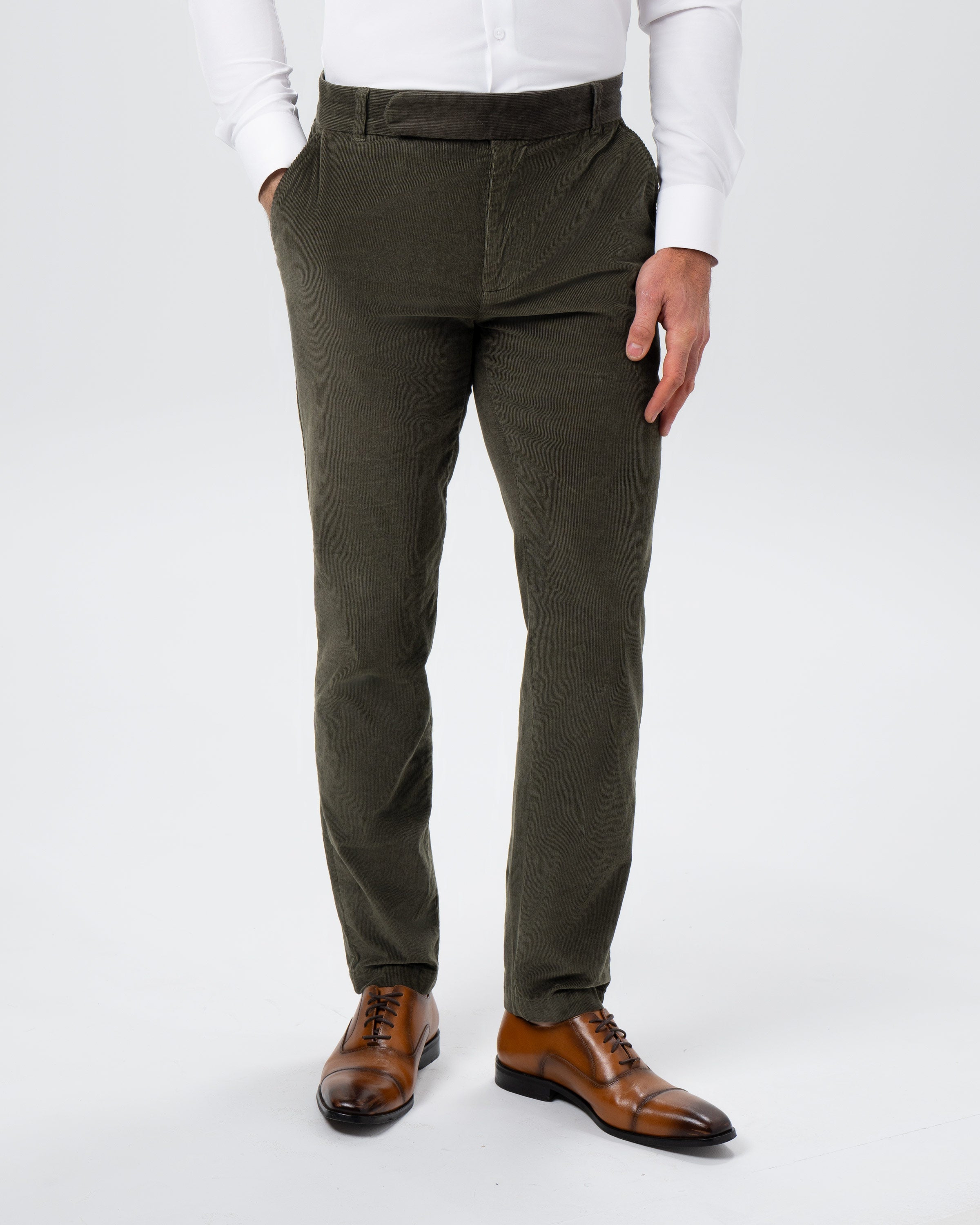Corduroy Flat Front Waistband Pant - Dark Olive