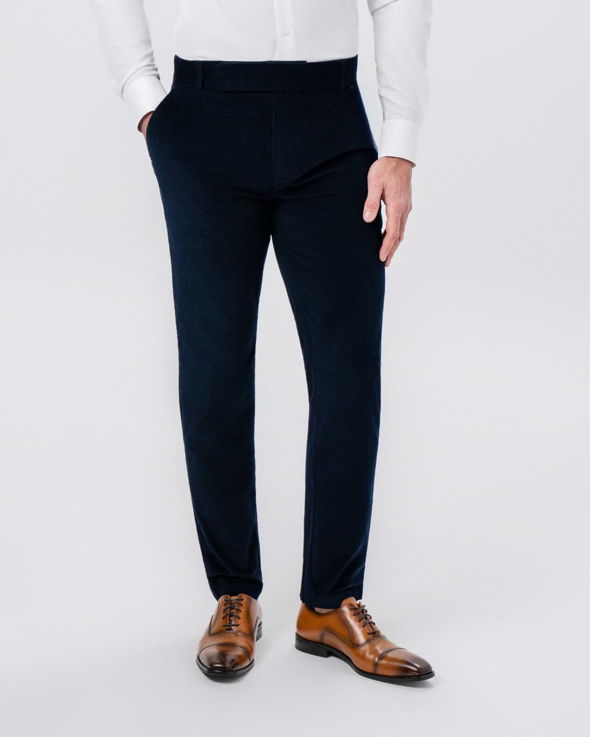 Corduroy Flat Front Waistband Pant - Dark Navy