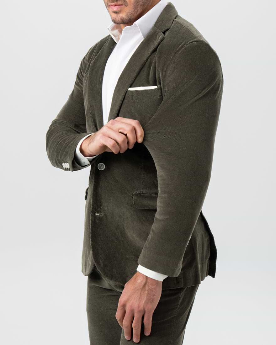 Unstructured Corduroy Suit - Dark Olive